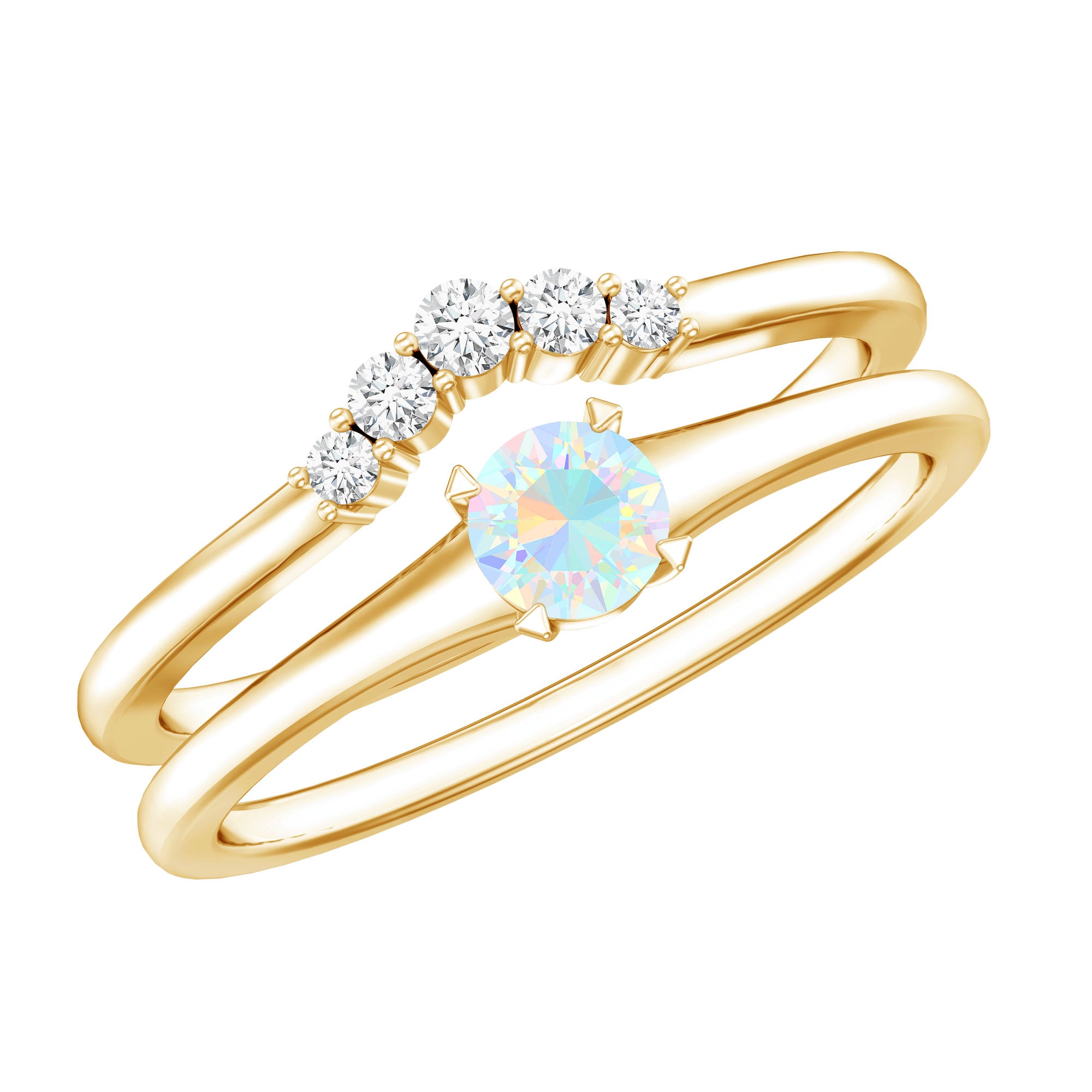 Minimal Ethiopian Opal Diamond Promise Ring Set AAA - Rosec Jewels