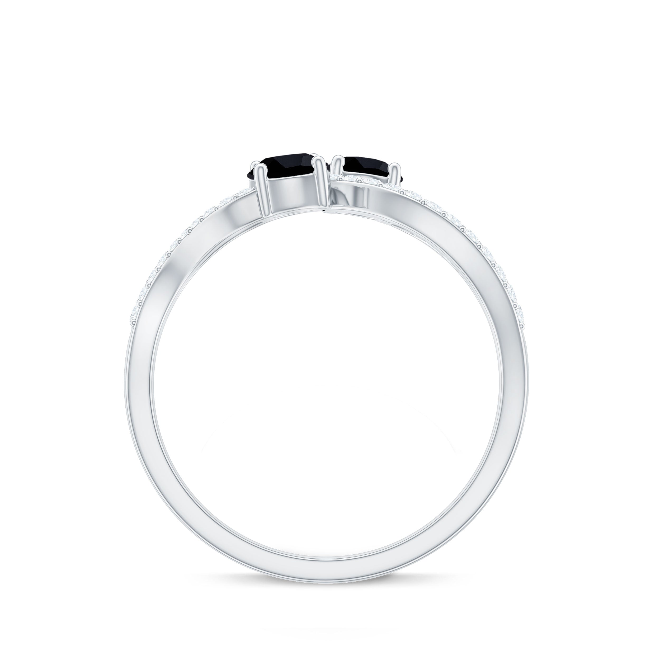 Natural Black Onyx 2 Stone Promise Ring with Diamond AAA - Rosec Jewels