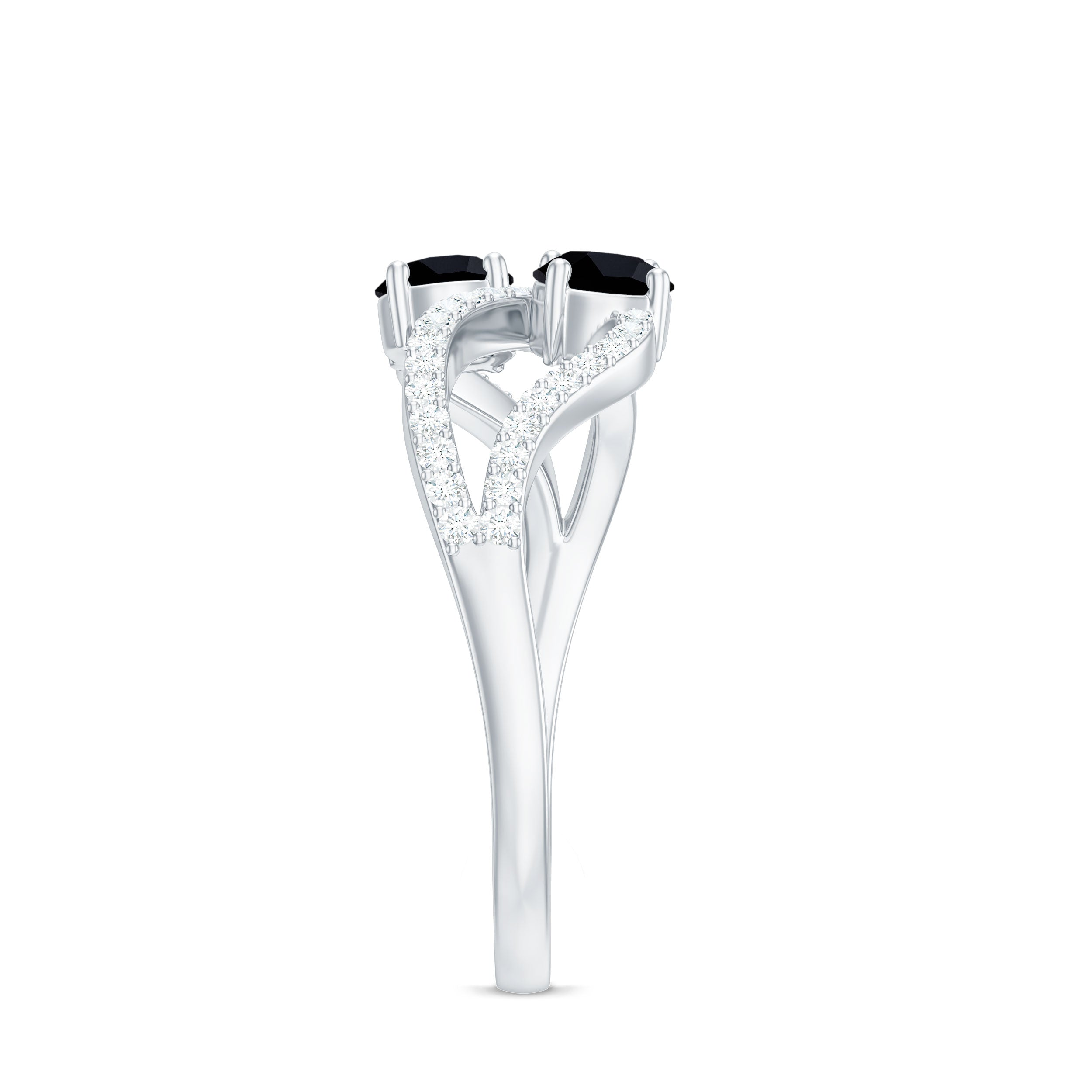Natural Black Spinel 2 Promise Ring with Diamond AAA - Rosec Jewels