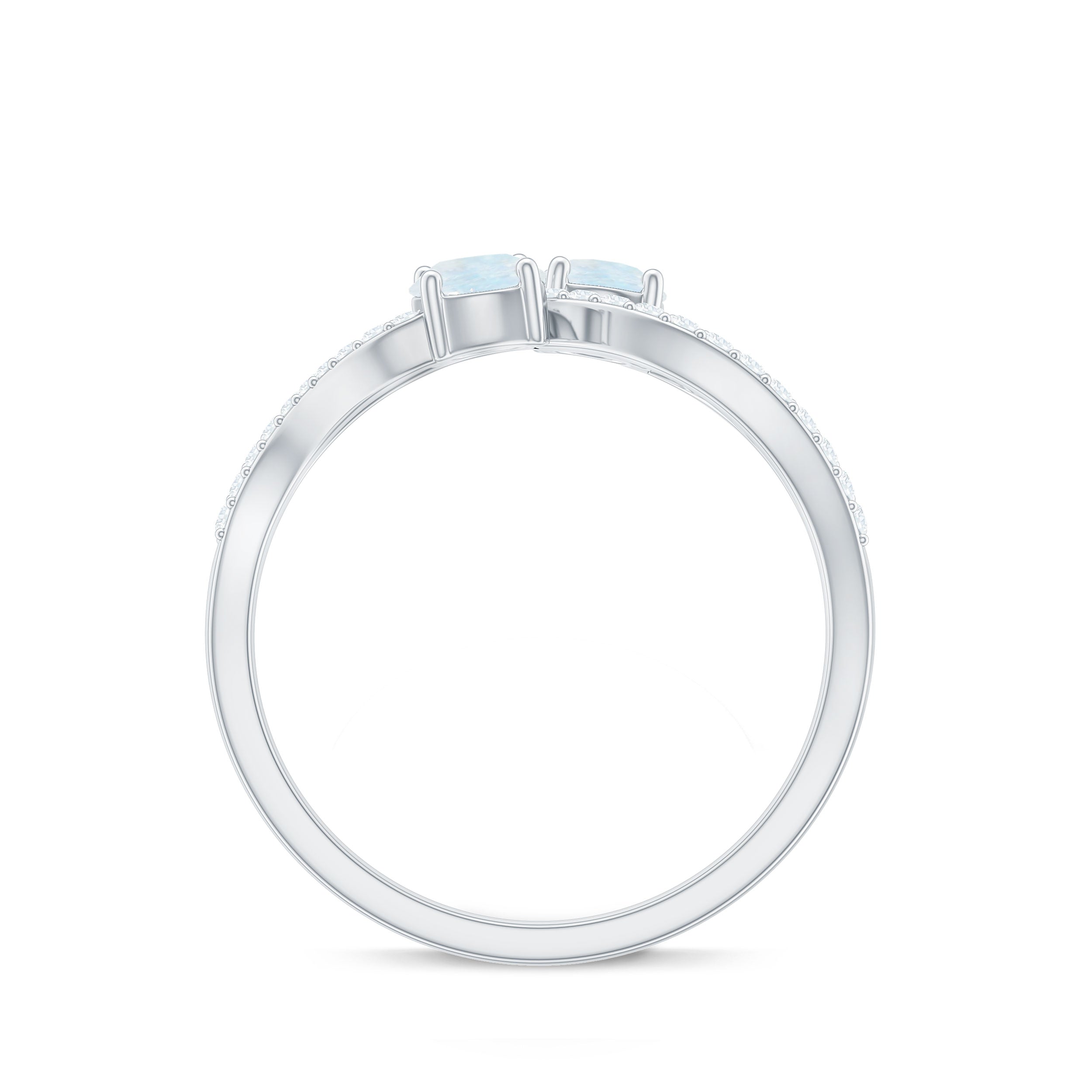 1 CT Minimal Moonstone and Diamond Engagement Ring AAA - Rosec Jewels