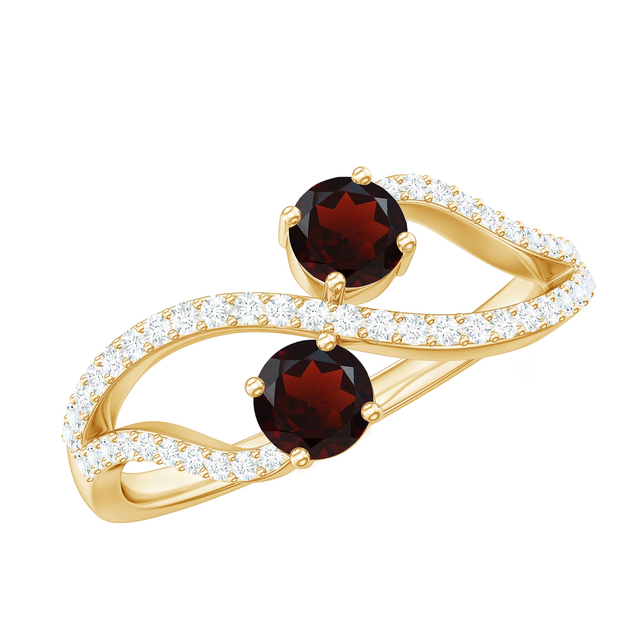 Rosec Jewels-Natural Garnet 2 Stone Engagement Ring with Diamond