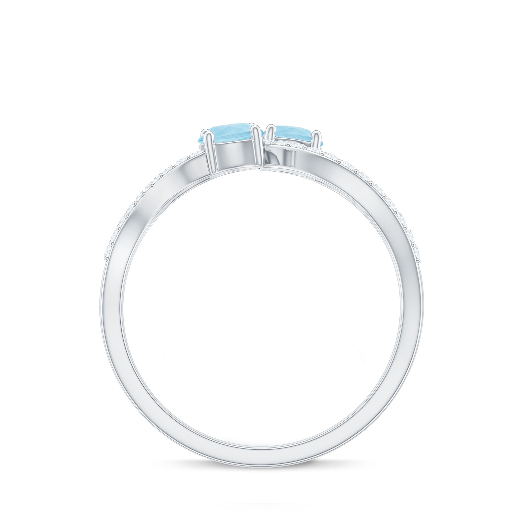 2 Stone Aquamarine and Diamond Infinity Promise Ring for Women AAA - Rosec Jewels