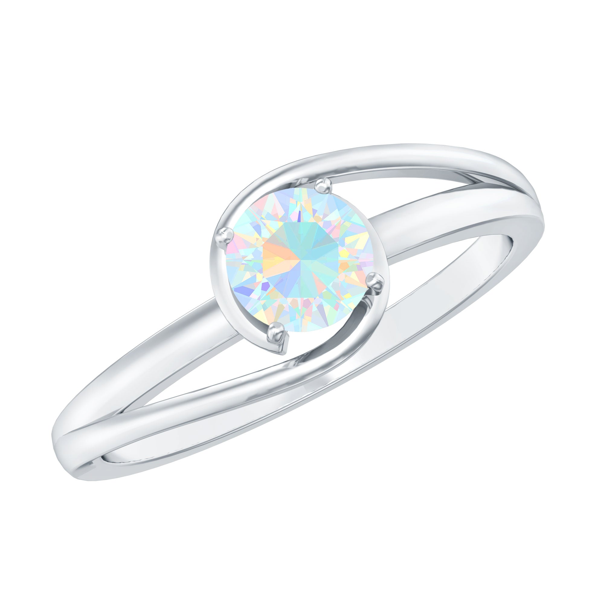 Natural Ethiopian Opal Solitaire Ring with Bypass Shank