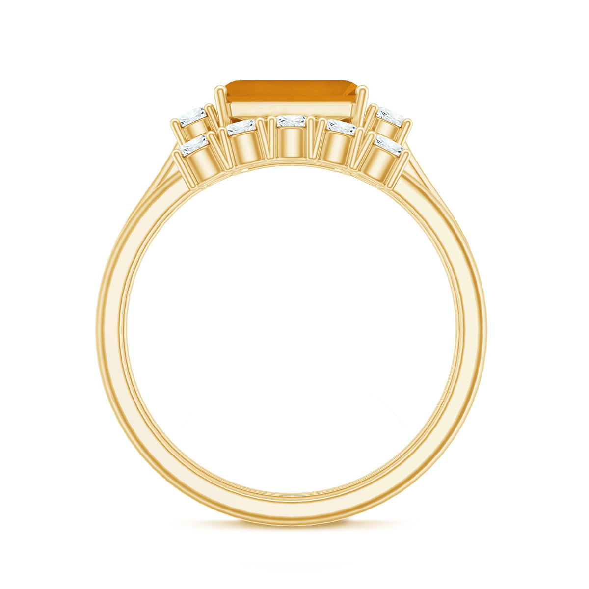 Certified Real Emerald Cut Citrine Wedding Engagement Ring Set with Moissanite AAA - Rosec Jewels