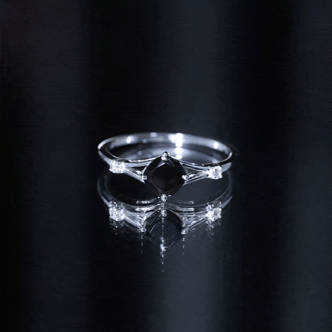Cushion Black Onyx Split Shank Engagement Ring with Diamond AAA - Rosec Jewels
