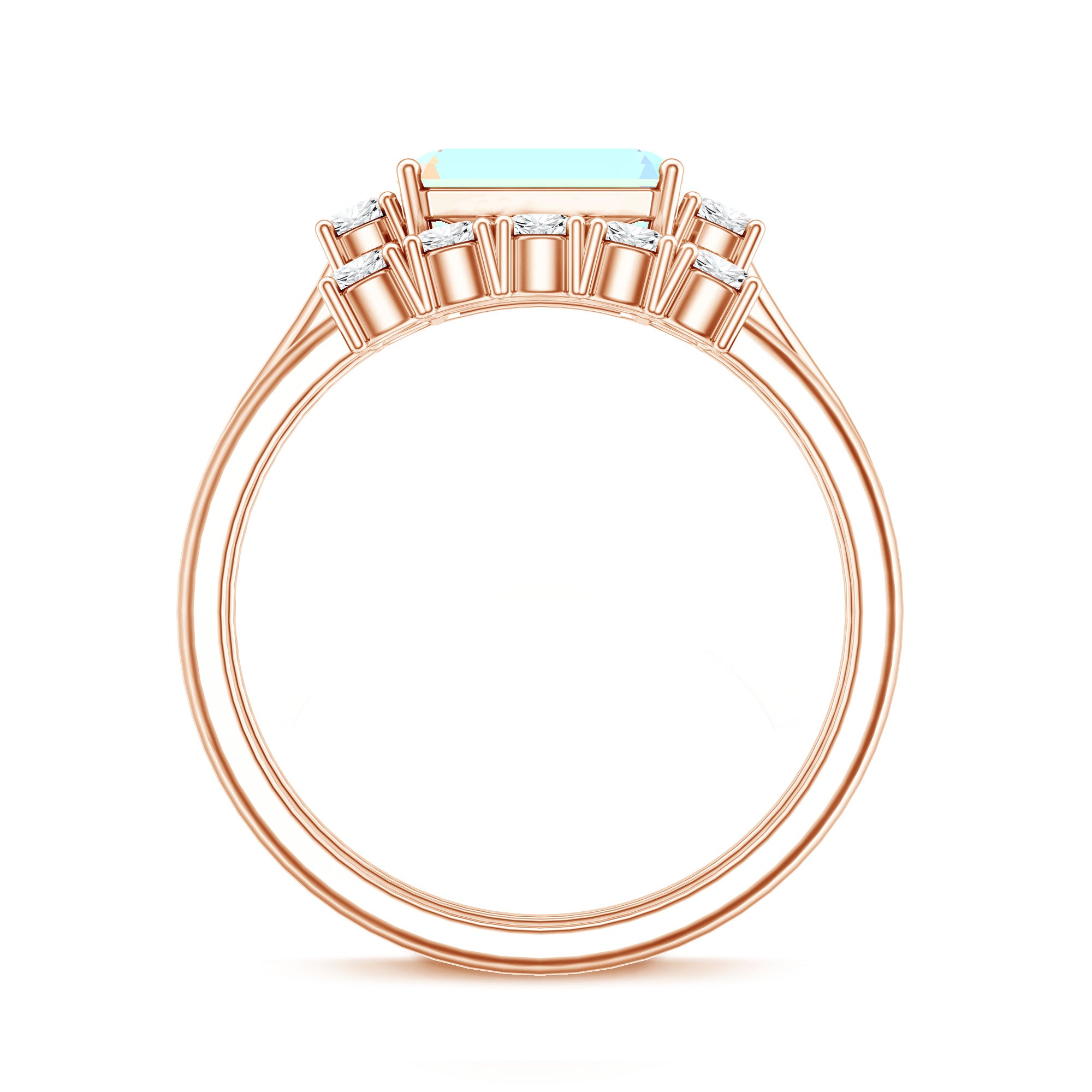 Natural Ethiopian Opal Diamond Emerald Cut Engagement Ring and Wedding Band Set AAA - Rosec Jewels