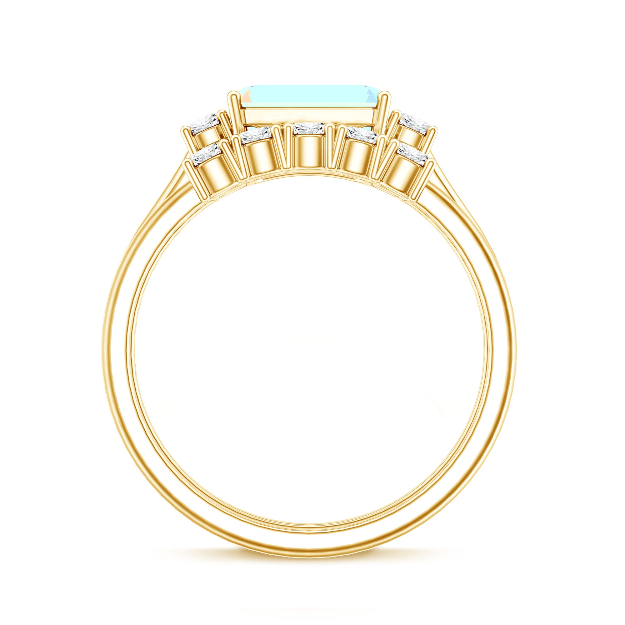 Natural Ethiopian Opal Diamond Emerald Cut Engagement Ring and Wedding Band Set AAA - Rosec Jewels