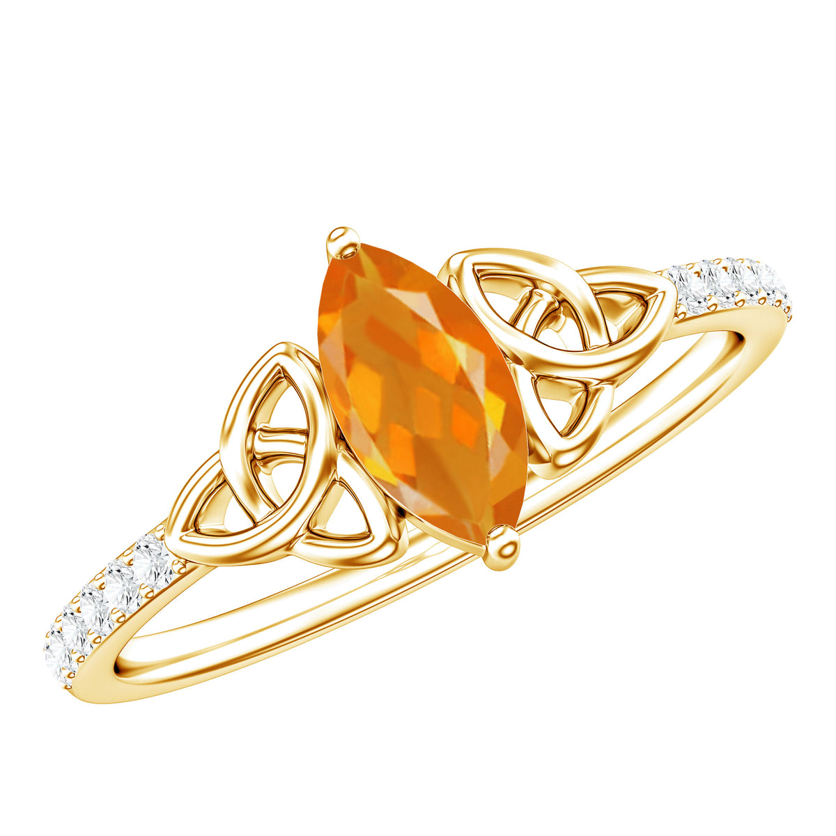 Marquise Cut Fire Opal Celtic Knot Engagement Ring with Diamond AAA - Rosec Jewels