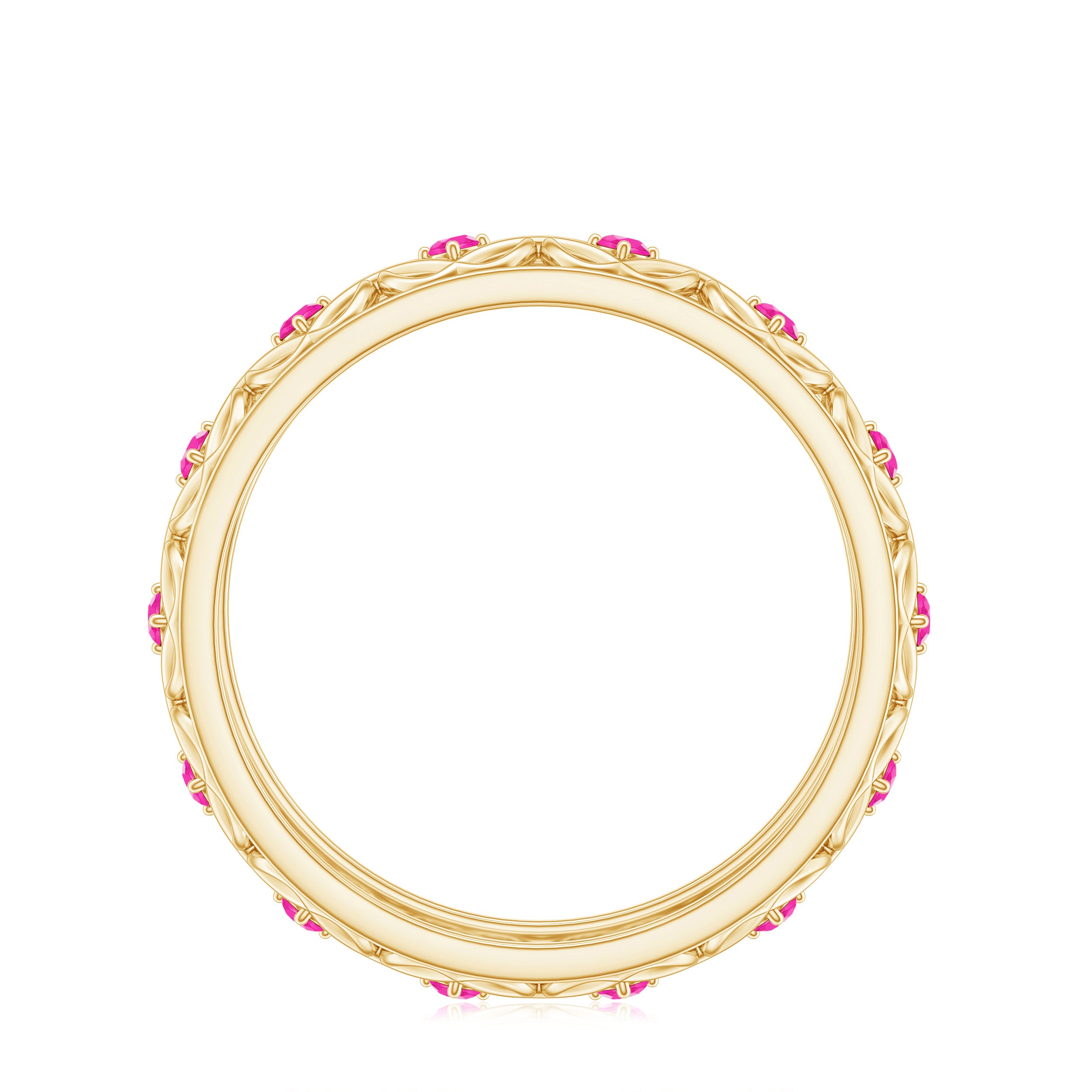 Rosec Jewels-Lab Created Pink Sapphire Wedding Band with Celtic Details