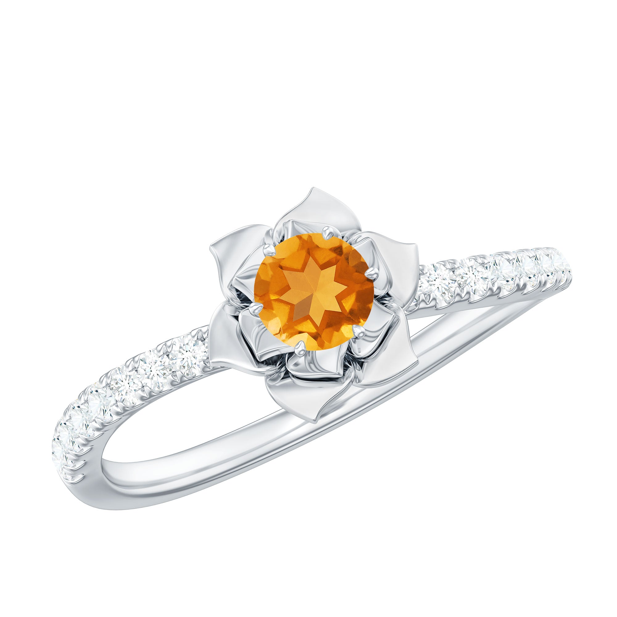 Citrine and Diamond Flower Engagement Ring