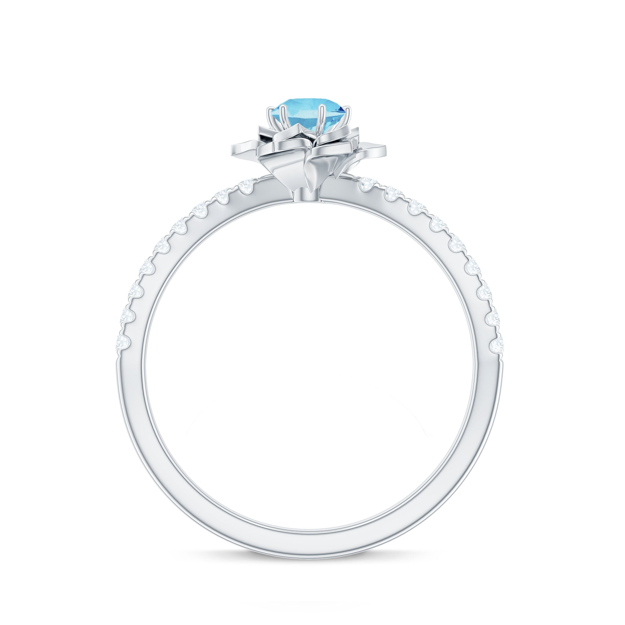 Floral Inspired Aquamarine Rose Engagement Ring with Diamond AAA - Rosec Jewels
