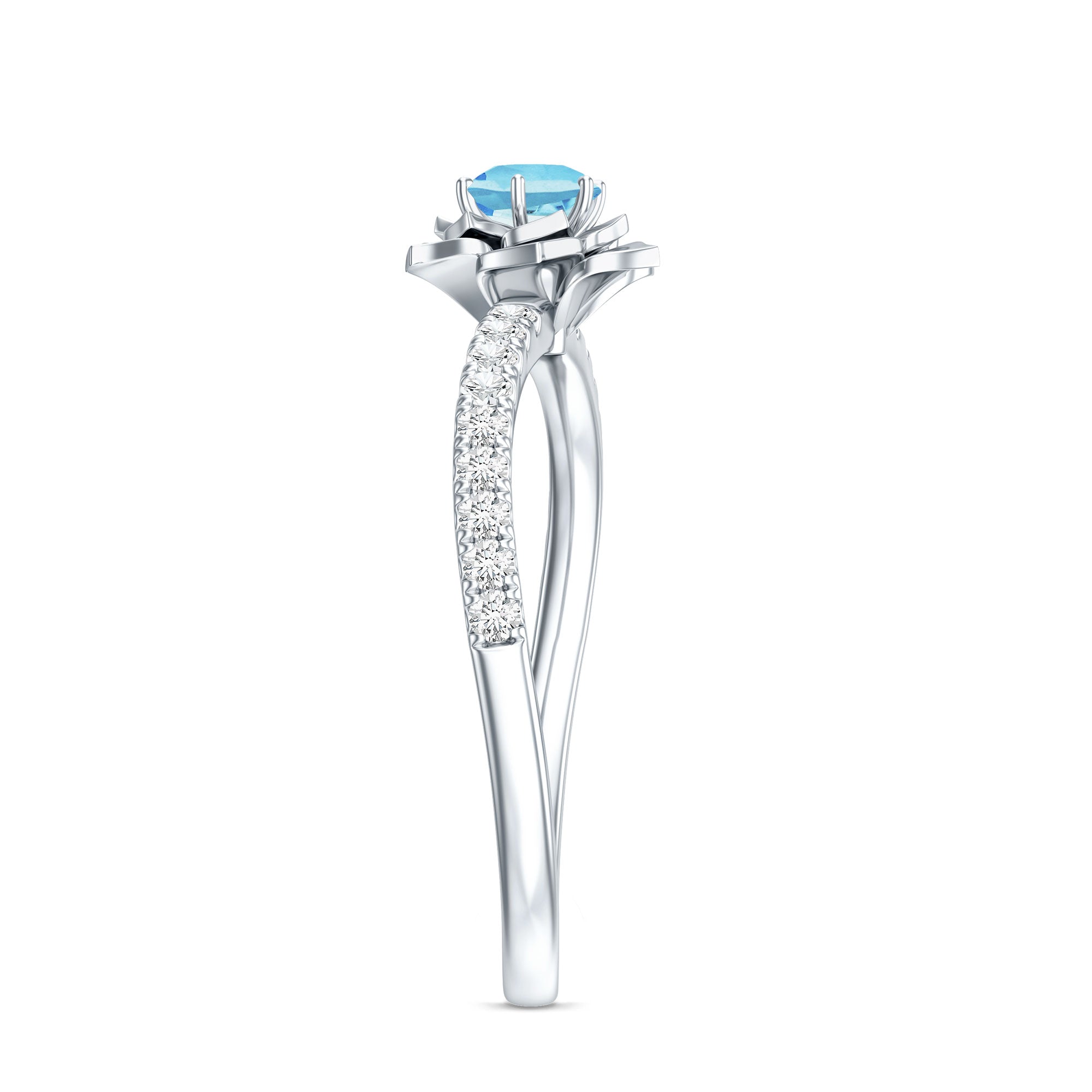 Floral Inspired Aquamarine Rose Engagement Ring with Diamond AAA - Rosec Jewels