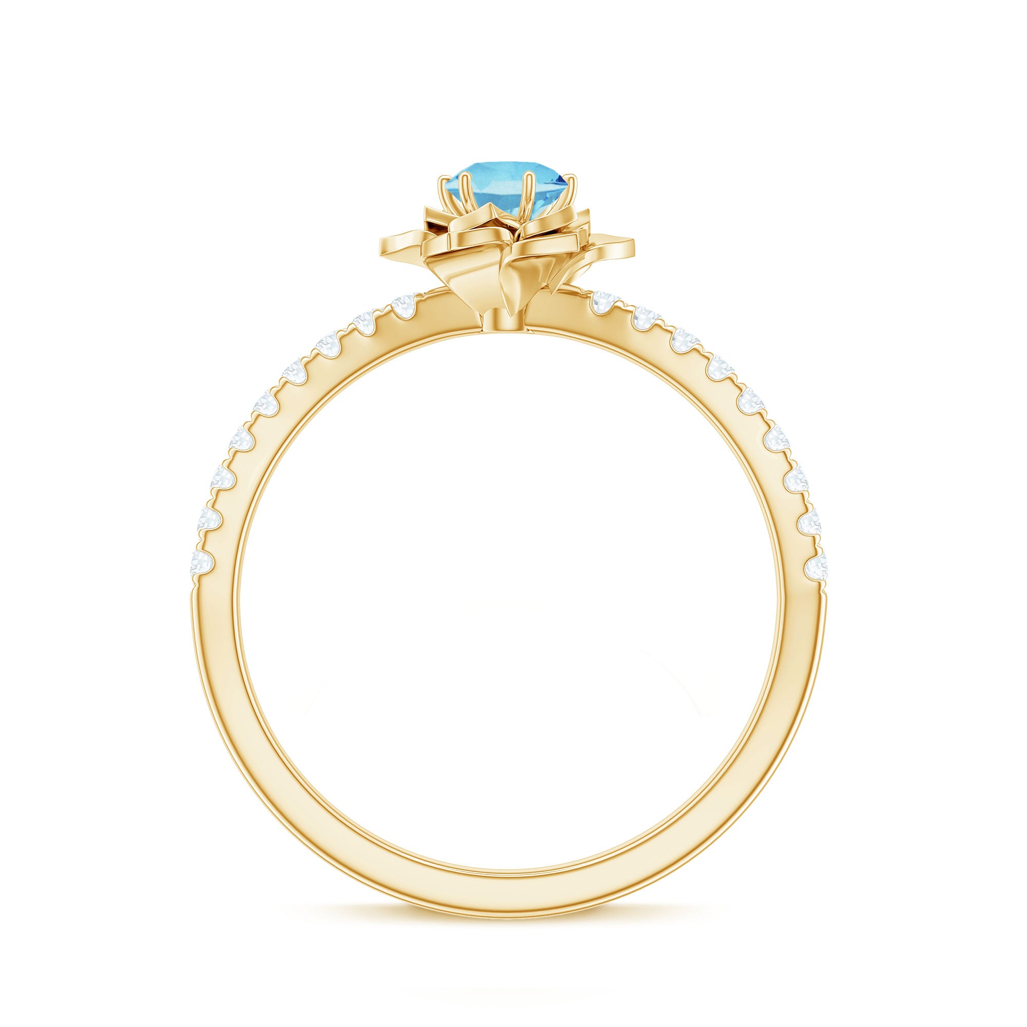 Floral Inspired Aquamarine Rose Engagement Ring with Diamond AAA - Rosec Jewels