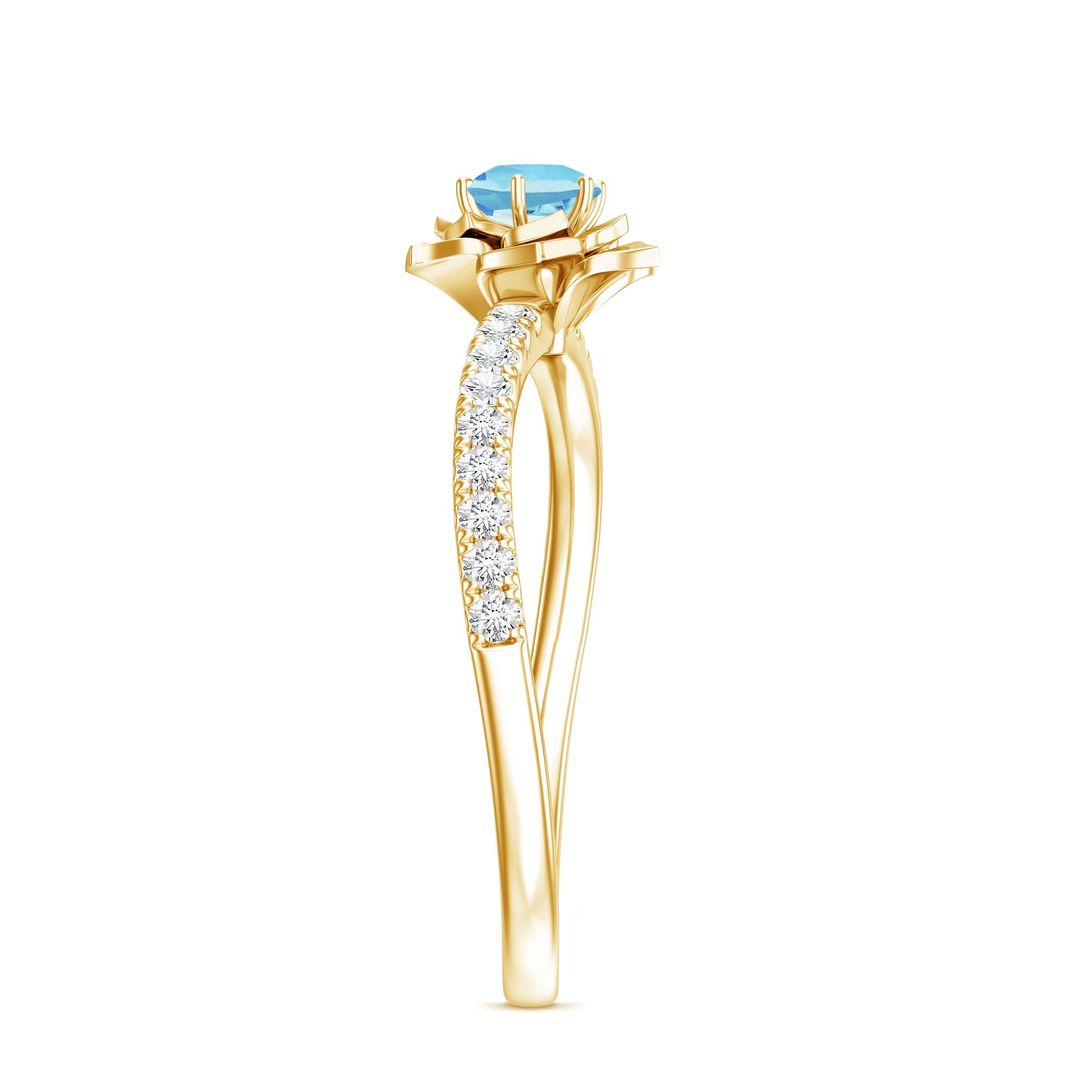 Floral Inspired Aquamarine Rose Engagement Ring with Diamond AAA - Rosec Jewels