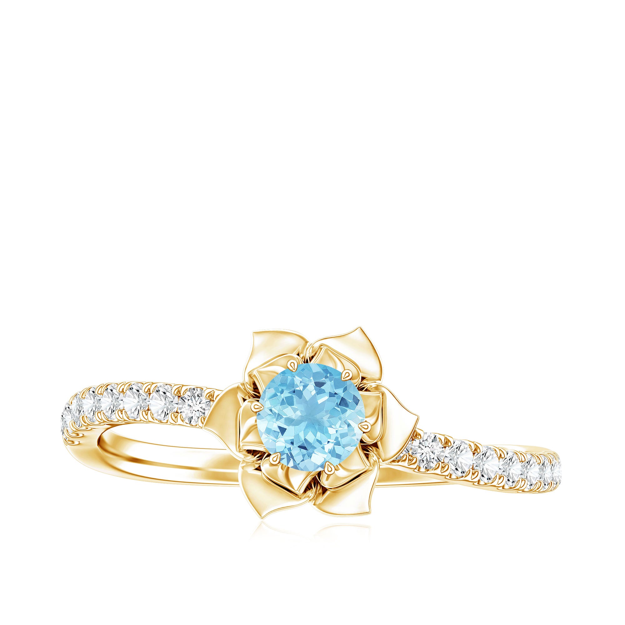 Floral Inspired Aquamarine Rose Engagement Ring with Diamond AAA - Rosec Jewels