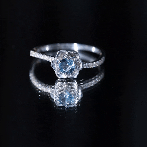0.6 Carat Round London Blue Topaz Floral Engagement Ring with Diamond AAA - Rosec Jewels