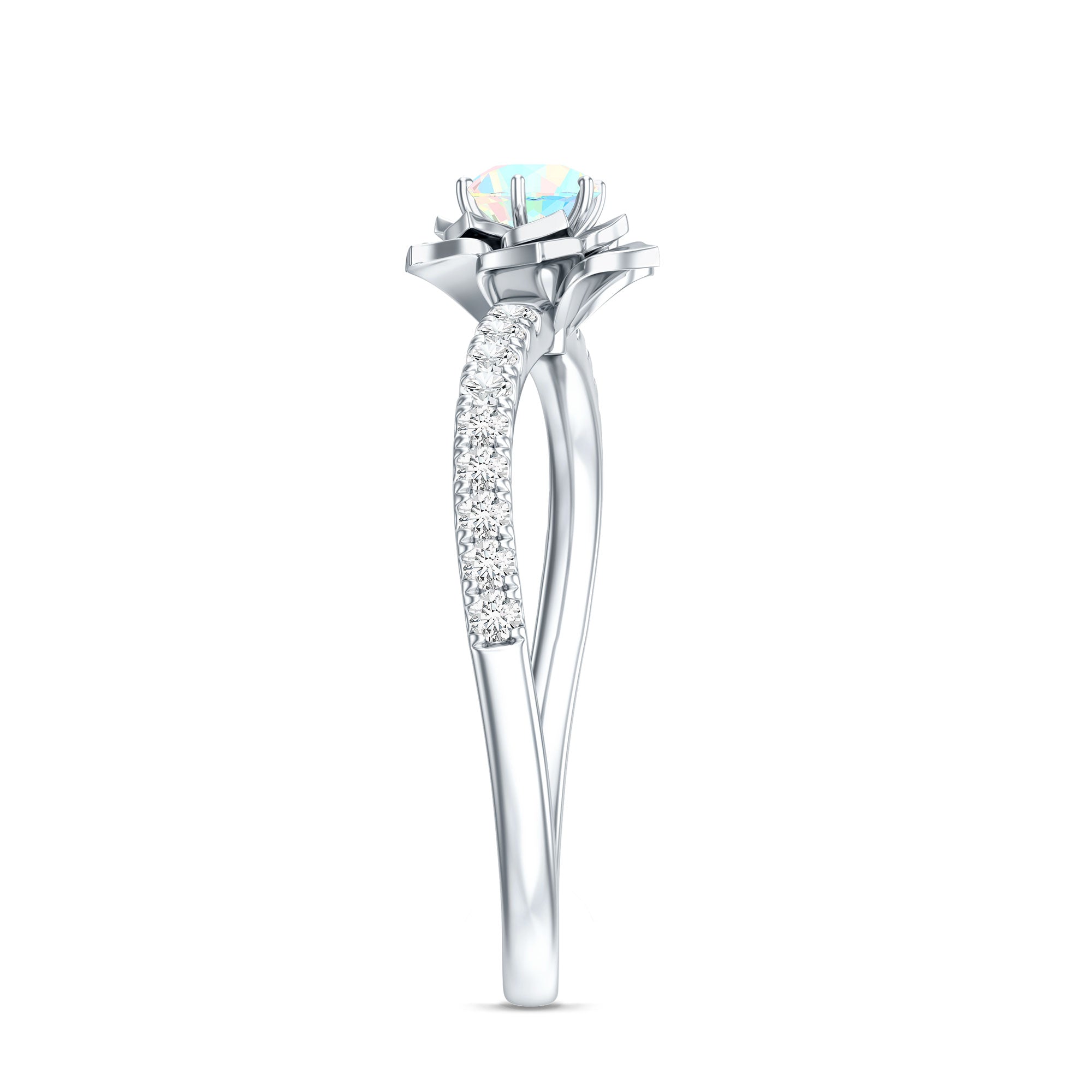 Natural Ethiopian Opal Floral Engagement Ring with Diamond Side Stones AAA - Rosec Jewels