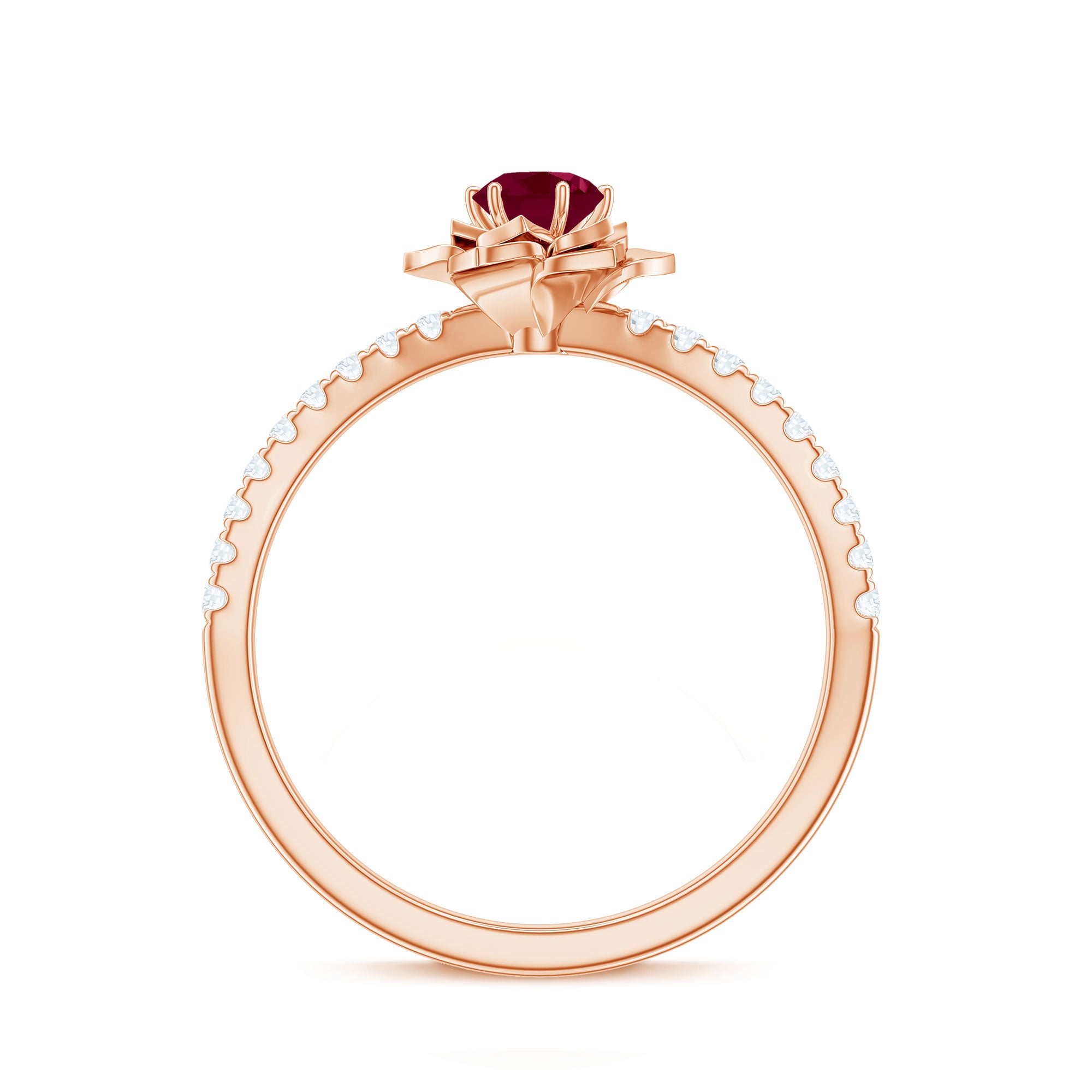 Natural 0.6 Carat Ruby Flower Engagement Ring with Diamond AAA - Rosec Jewels