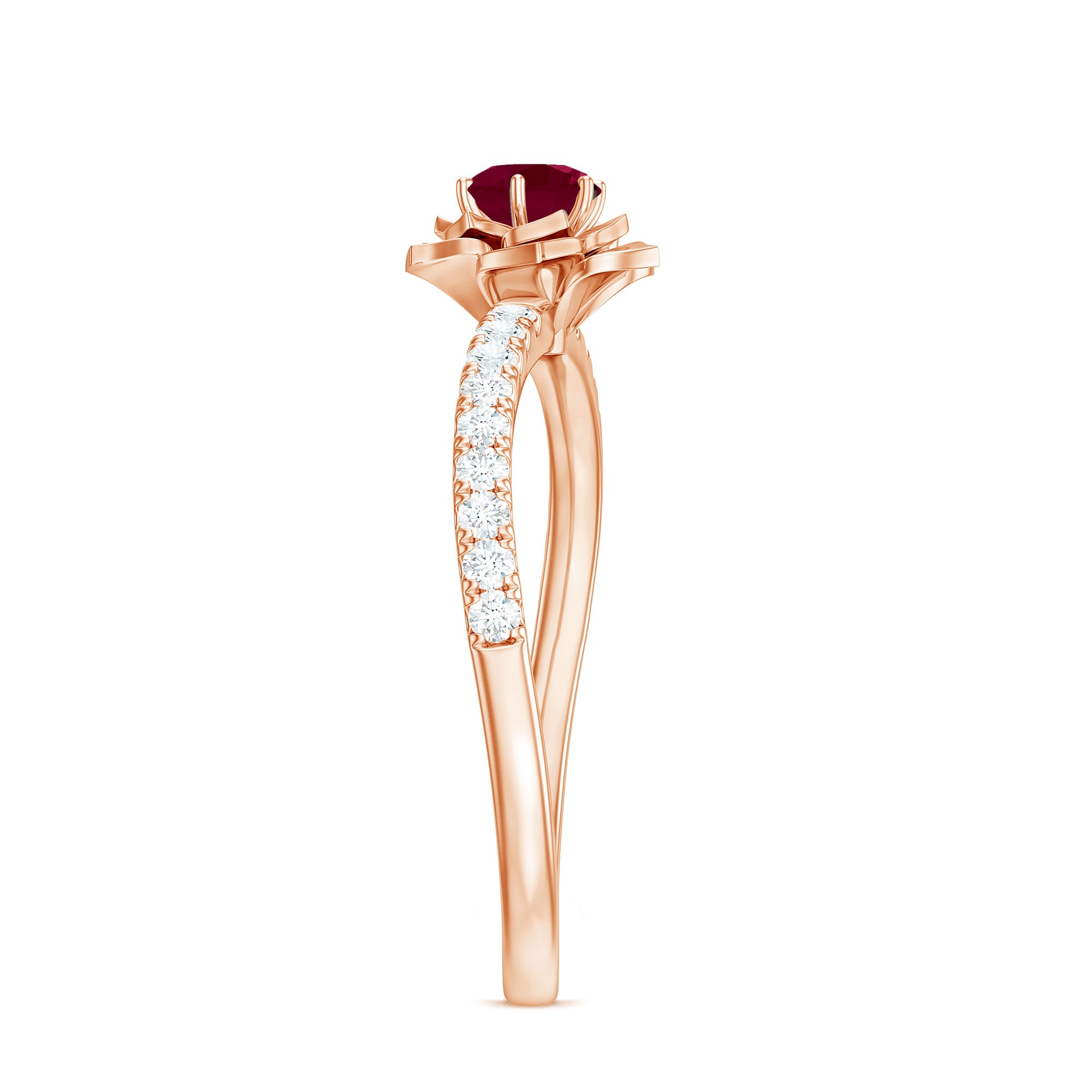 Natural 0.6 Carat Ruby Flower Engagement Ring with Diamond AAA - Rosec Jewels