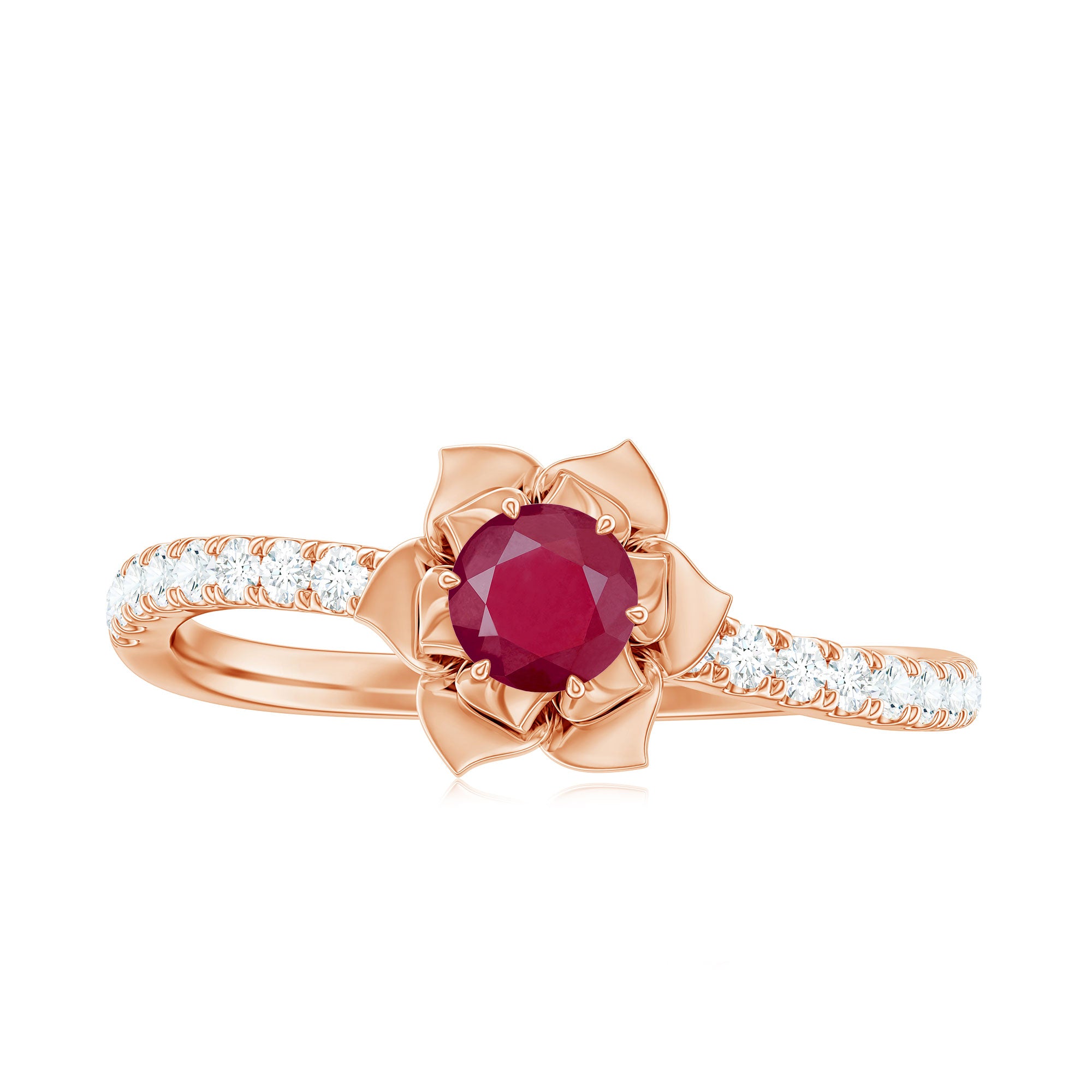 Natural 0.6 Carat Ruby Flower Engagement Ring with Diamond AAA - Rosec Jewels