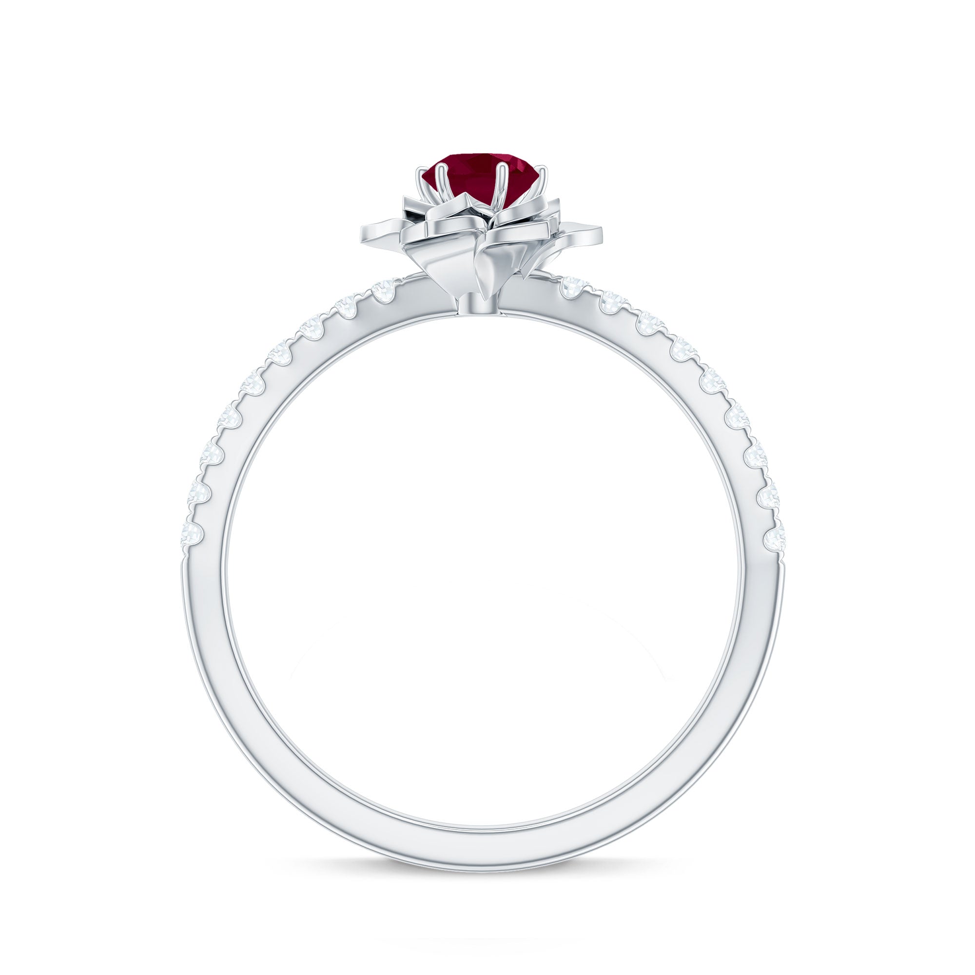 Natural 0.6 Carat Ruby Flower Engagement Ring with Diamond AAA - Rosec Jewels