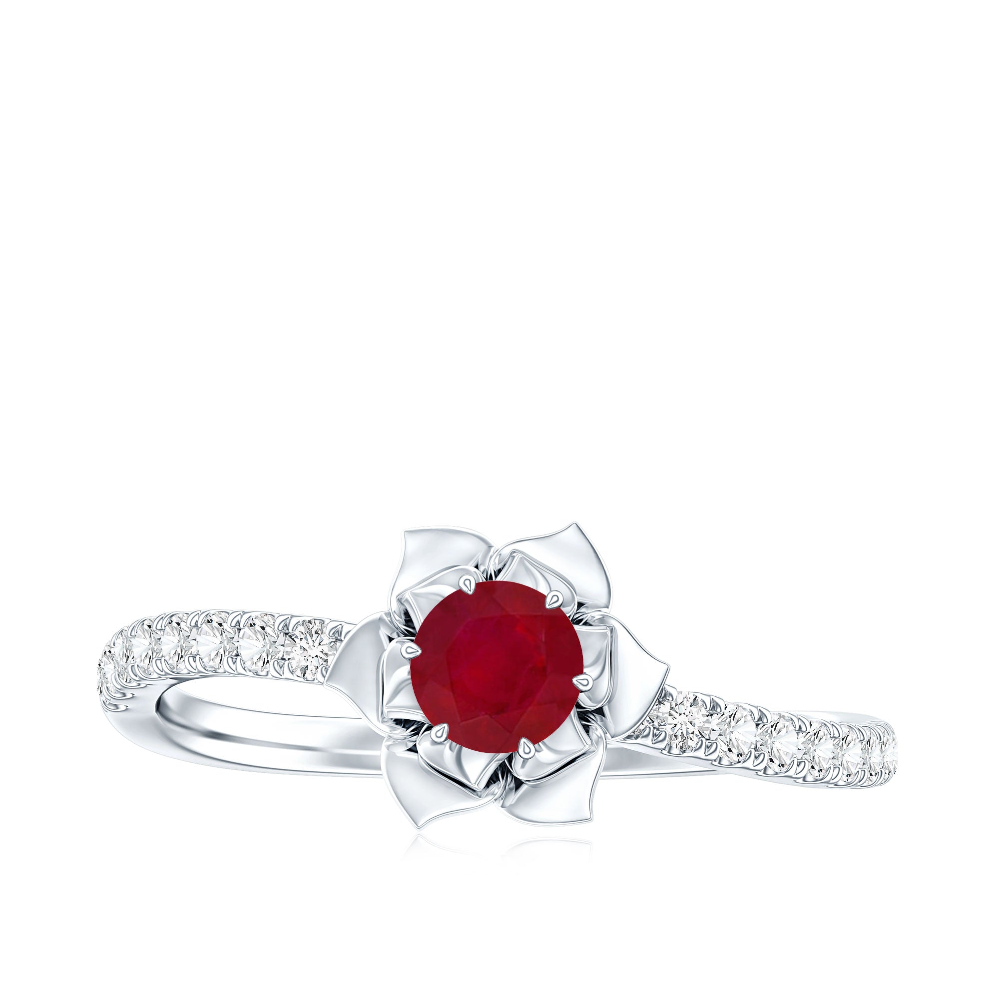 Natural 0.6 Carat Ruby Flower Engagement Ring with Diamond AAA - Rosec Jewels