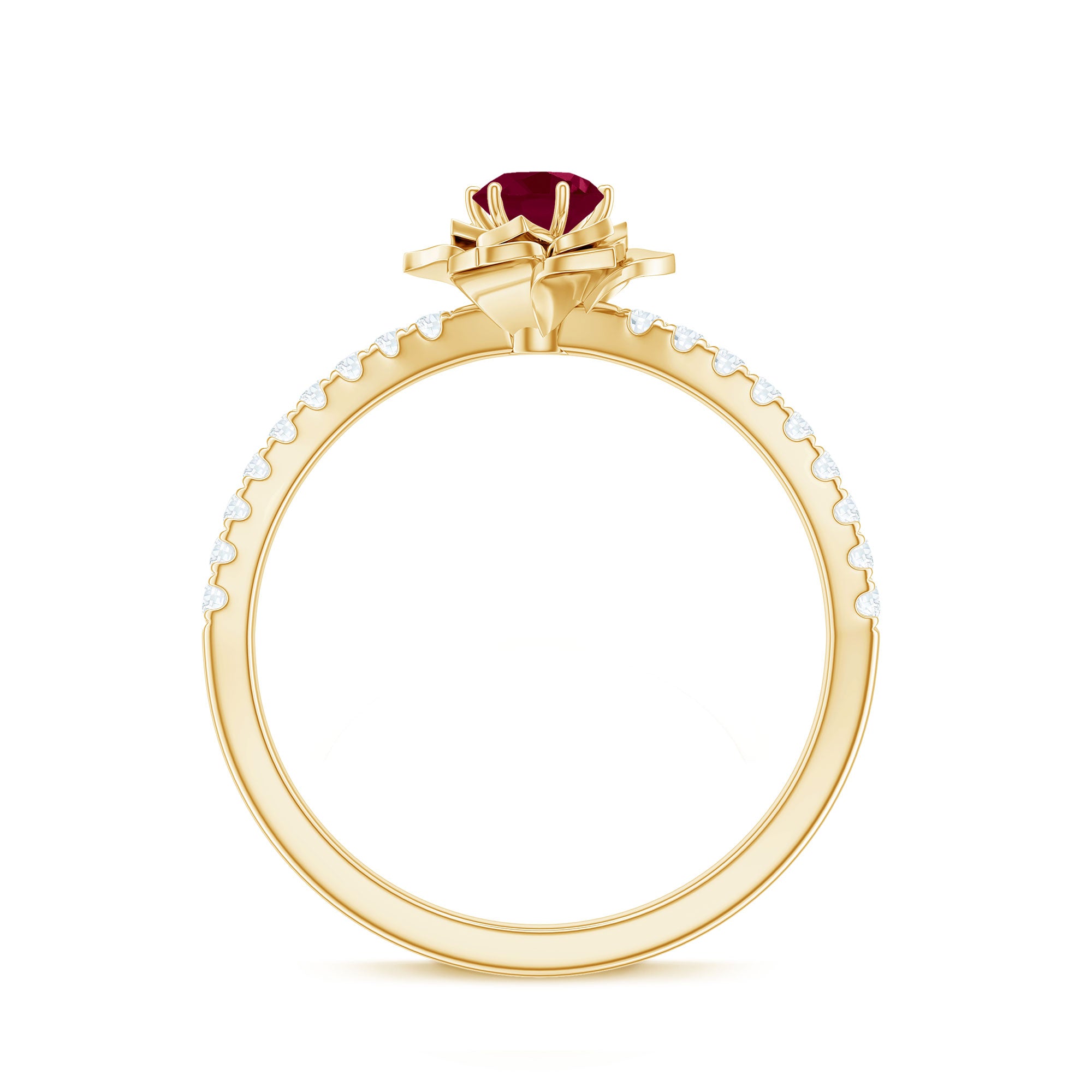 Natural 0.6 Carat Ruby Flower Engagement Ring with Diamond AAA - Rosec Jewels