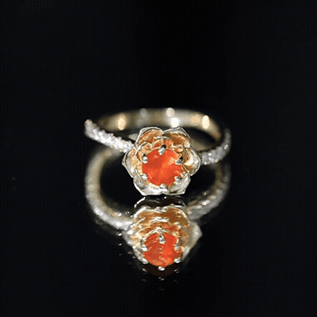 0.45 Carat Fire Opal Flower Engagement Ring with Diamond AAA - Rosec Jewels