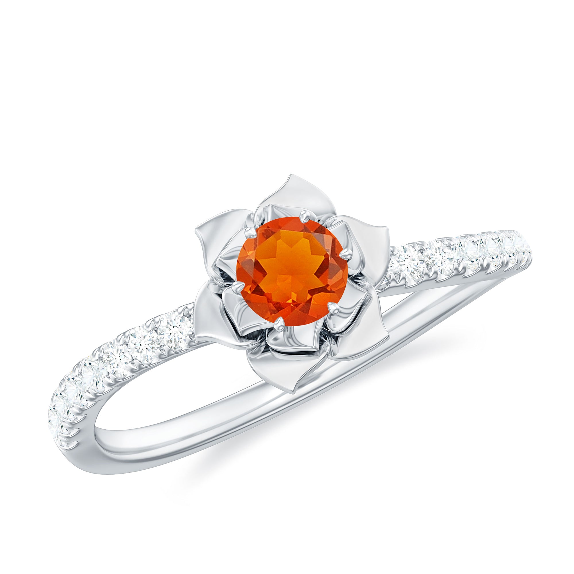 Rosec Jewels-1/2 Ct Fire Opal Flower Engagement Ring with Diamond