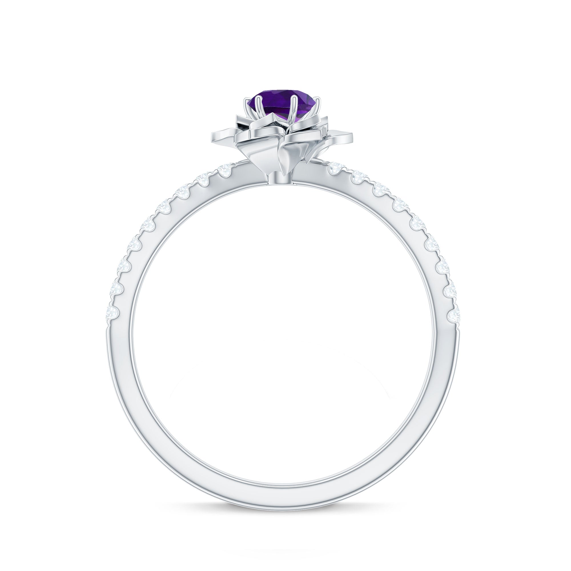Natural Amethyst Rose Engagement Ring with Diamond AAA - Rosec Jewels