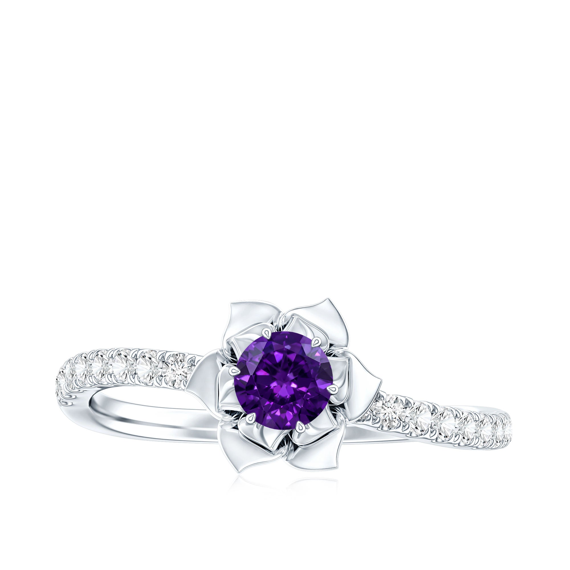 Natural Amethyst Rose Engagement Ring with Diamond AAA - Rosec Jewels