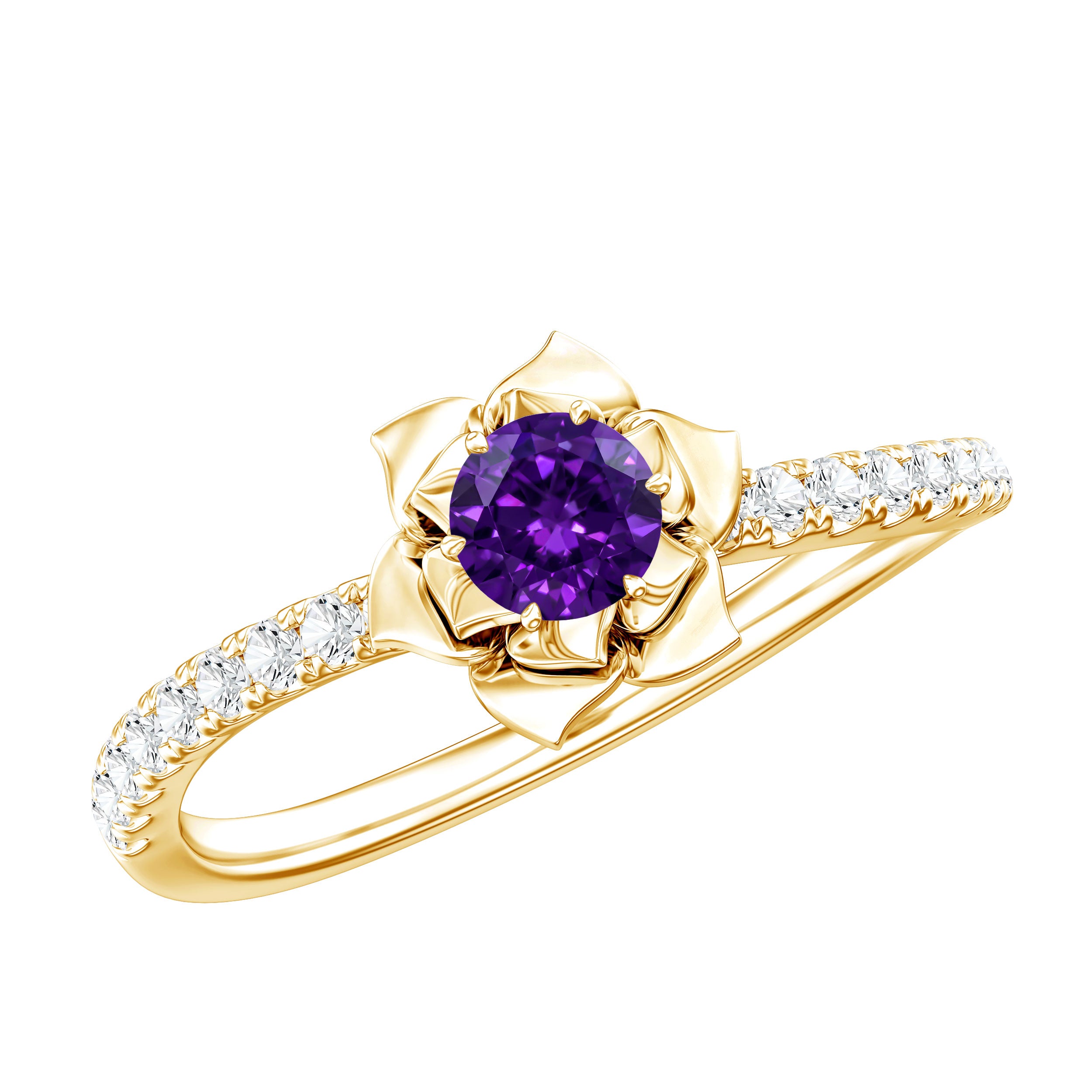 Natural Amethyst Rose Engagement Ring with Diamond AAA - Rosec Jewels