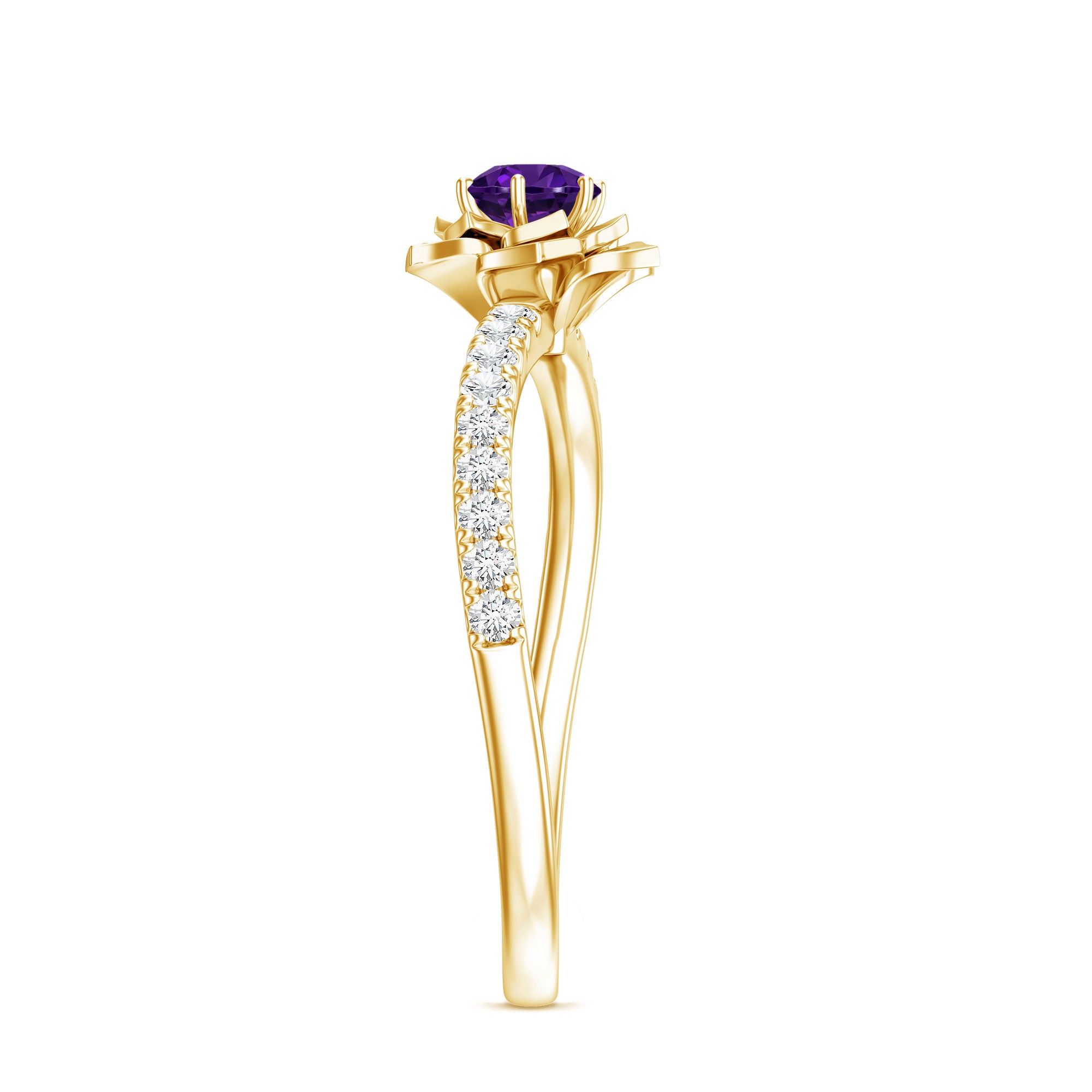 Natural Amethyst Rose Engagement Ring with Diamond AAA - Rosec Jewels