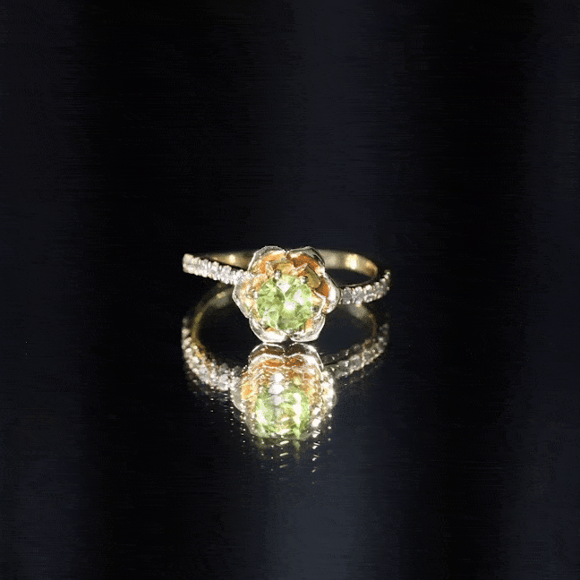 Nature Inspired Half Carat Peridot Flower Engagement Ring with Diamond AAA - Rosec Jewels