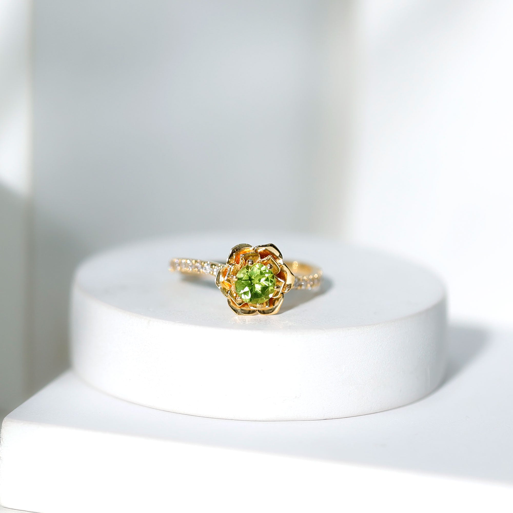 Nature Inspired Half Carat Peridot Flower Engagement Ring with Diamond AAA - Rosec Jewels