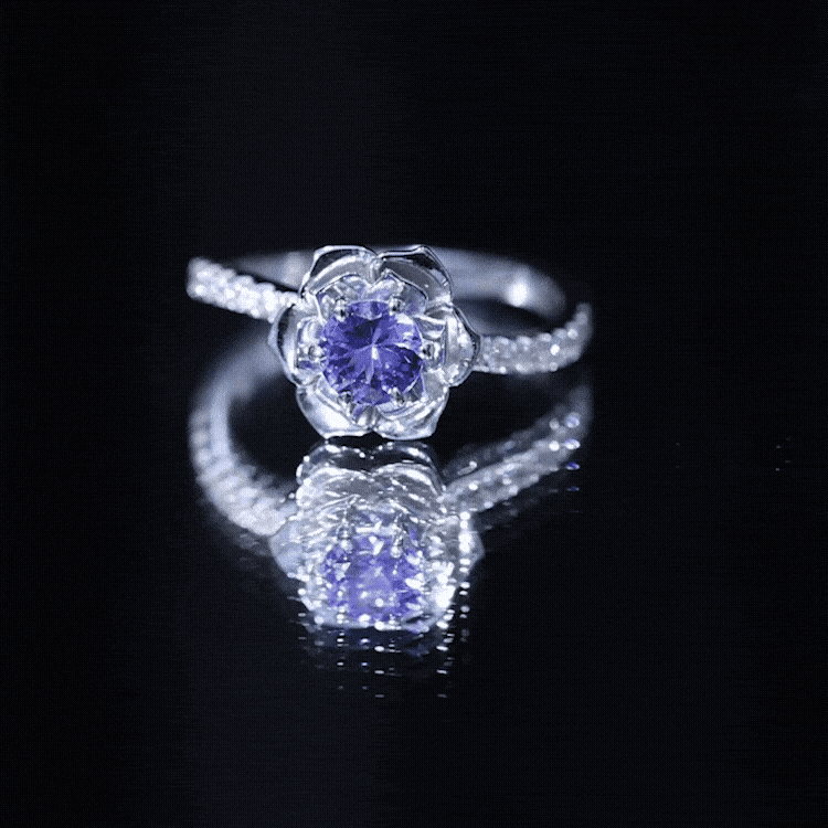 Genuine Tanzanite Rose Flower Engagement Ring with Diamond Curved Shank AAA - Rosec Jewels