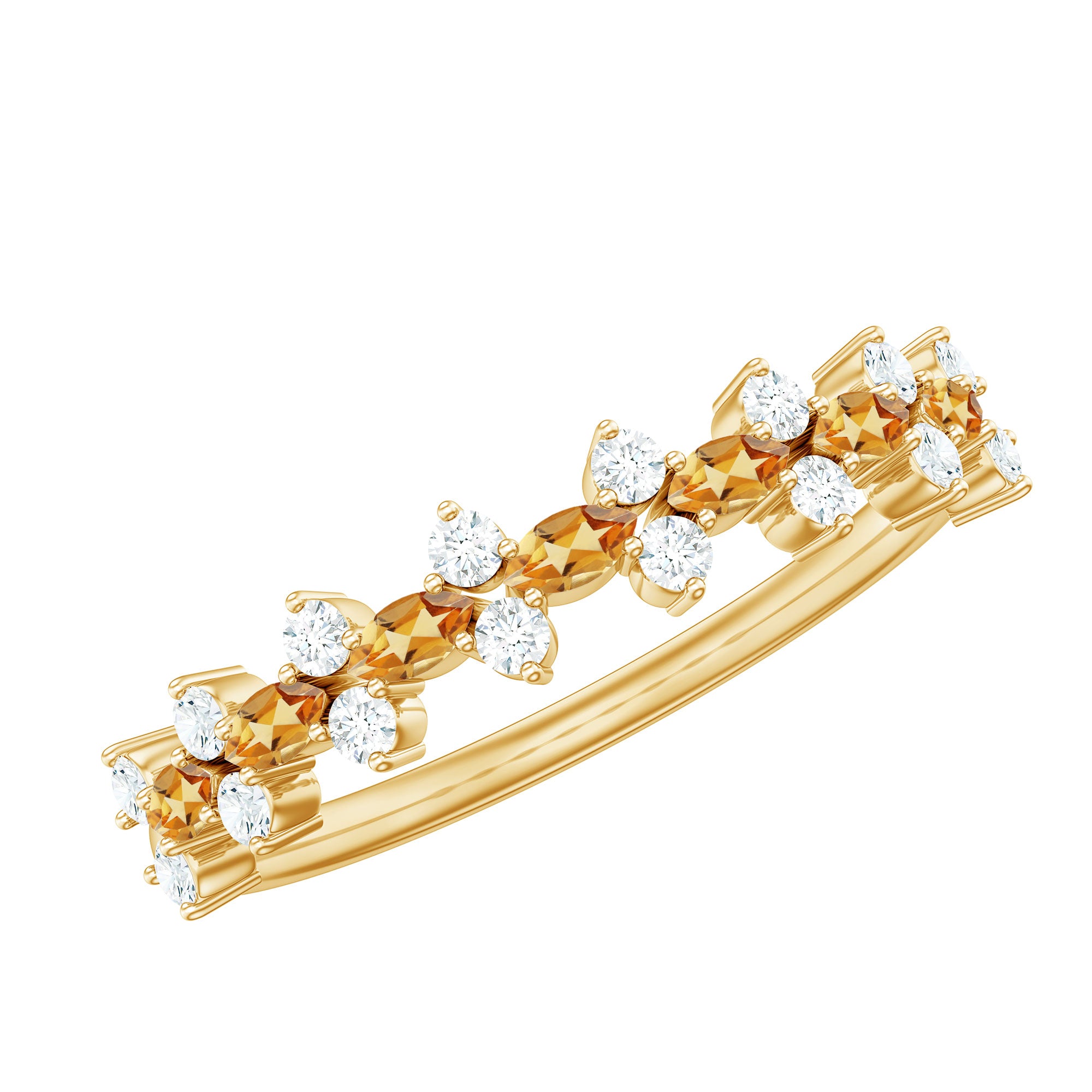 Rosec Jewels-Natural Citrine Diamond Half Eternity Ring with Certificate