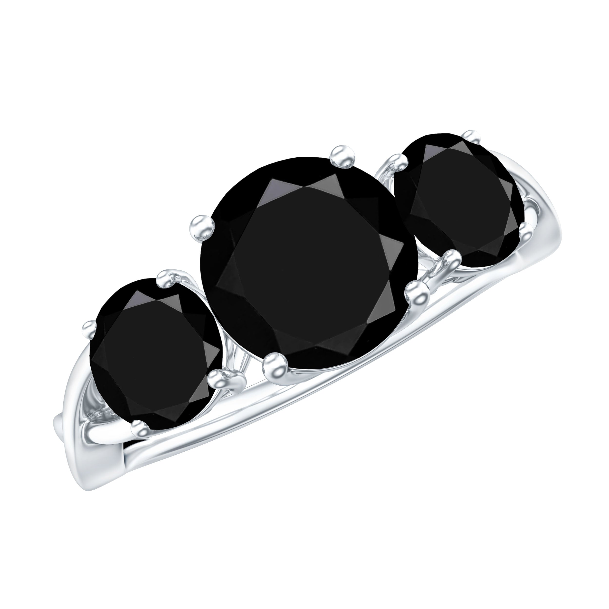 Natural Black Spinel 3 Stone Engagement Ring for Women AAA - Rosec Jewels