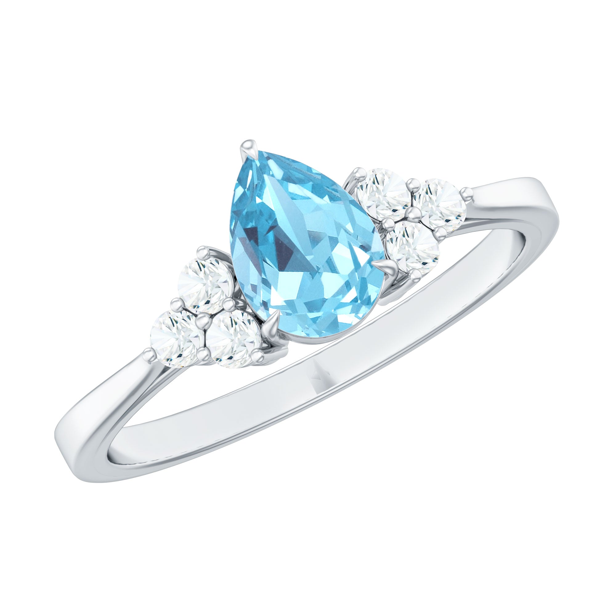 1 Carat Aquamarine Pear Engagement Ring with Diamond Trio AAA - Rosec Jewels
