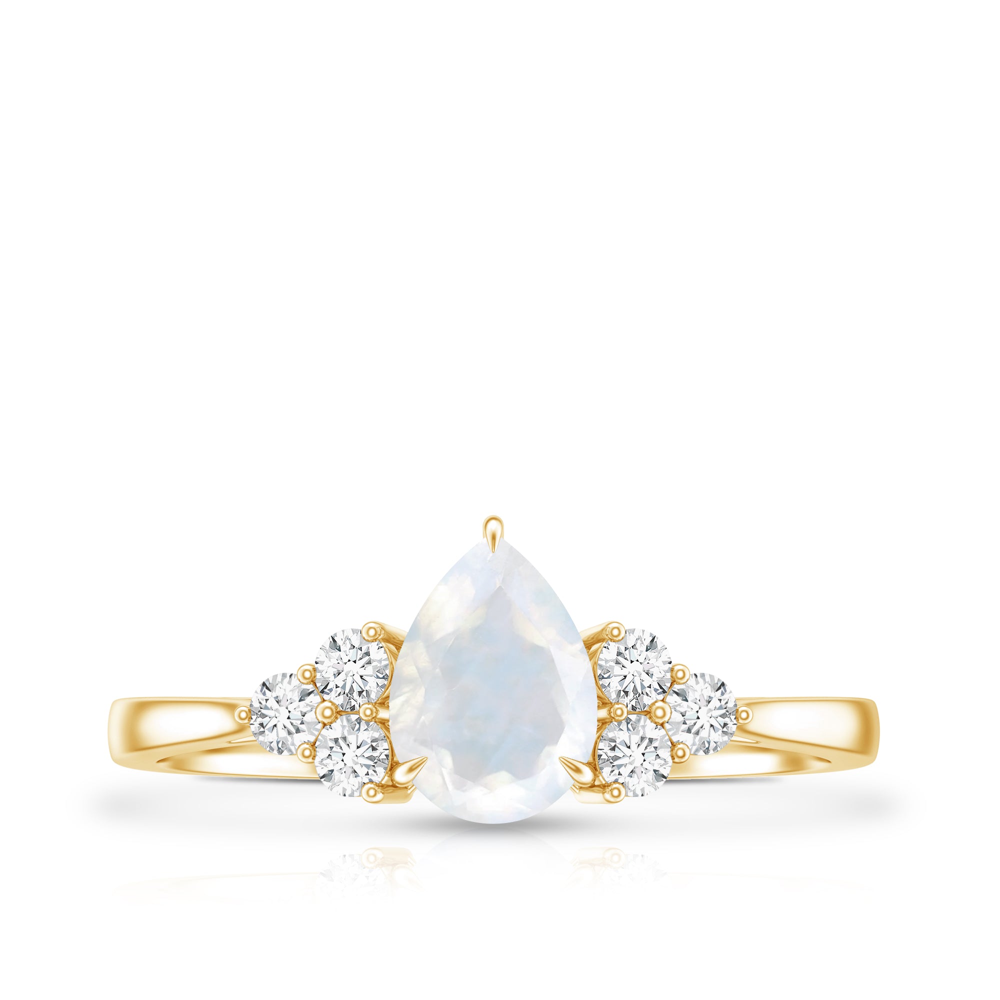 Pear Shape Moonstone Solitaire Ring with Diamond Trio AAA - Rosec Jewels
