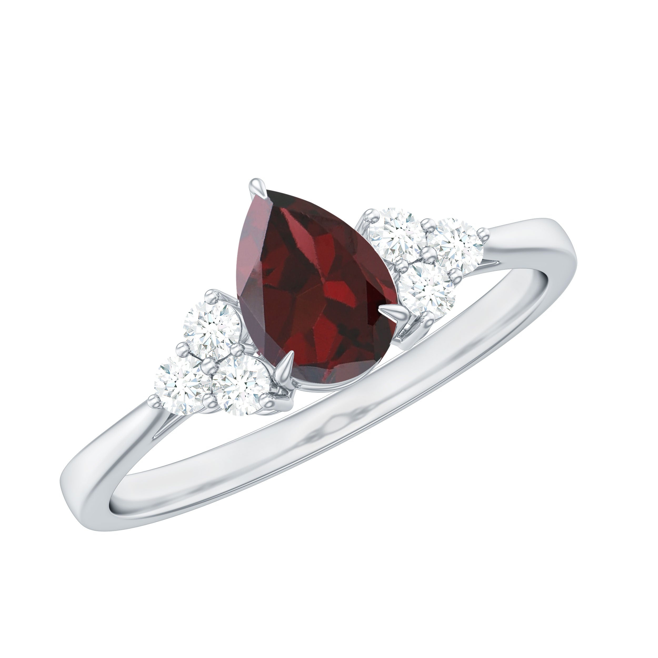 1.25 CT Pear Cut Garnet Solitaire Ring with Diamond Trio
