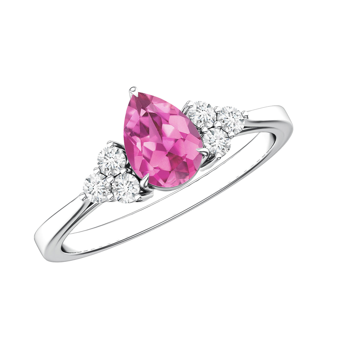 1.6 Carat Natural Pink Tourmaline Teardrop Engagement Ring with Diamond Trio AAA - Rosec Jewels