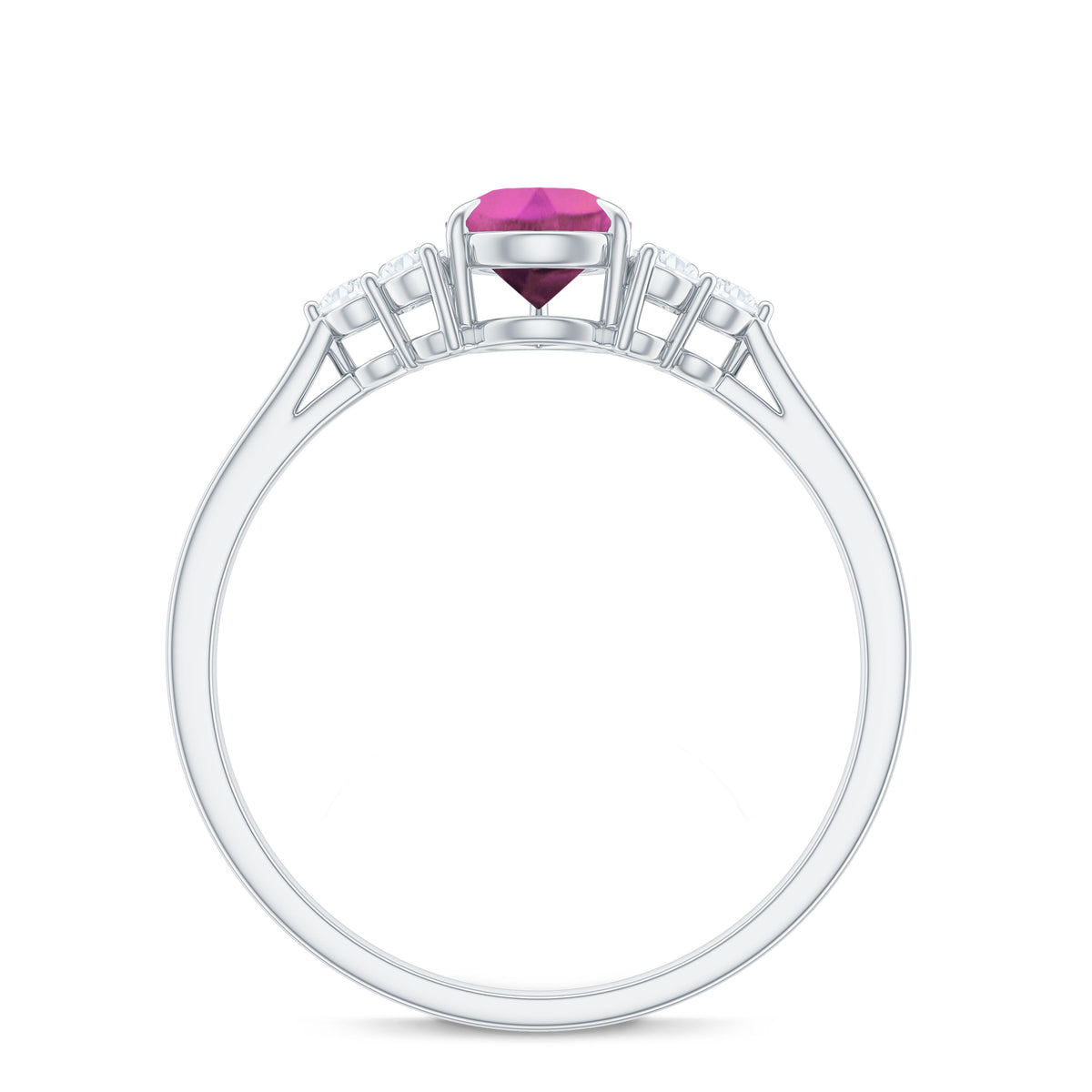 1.6 Carat Natural Pink Tourmaline Teardrop Engagement Ring with Diamond Trio AAA - Rosec Jewels