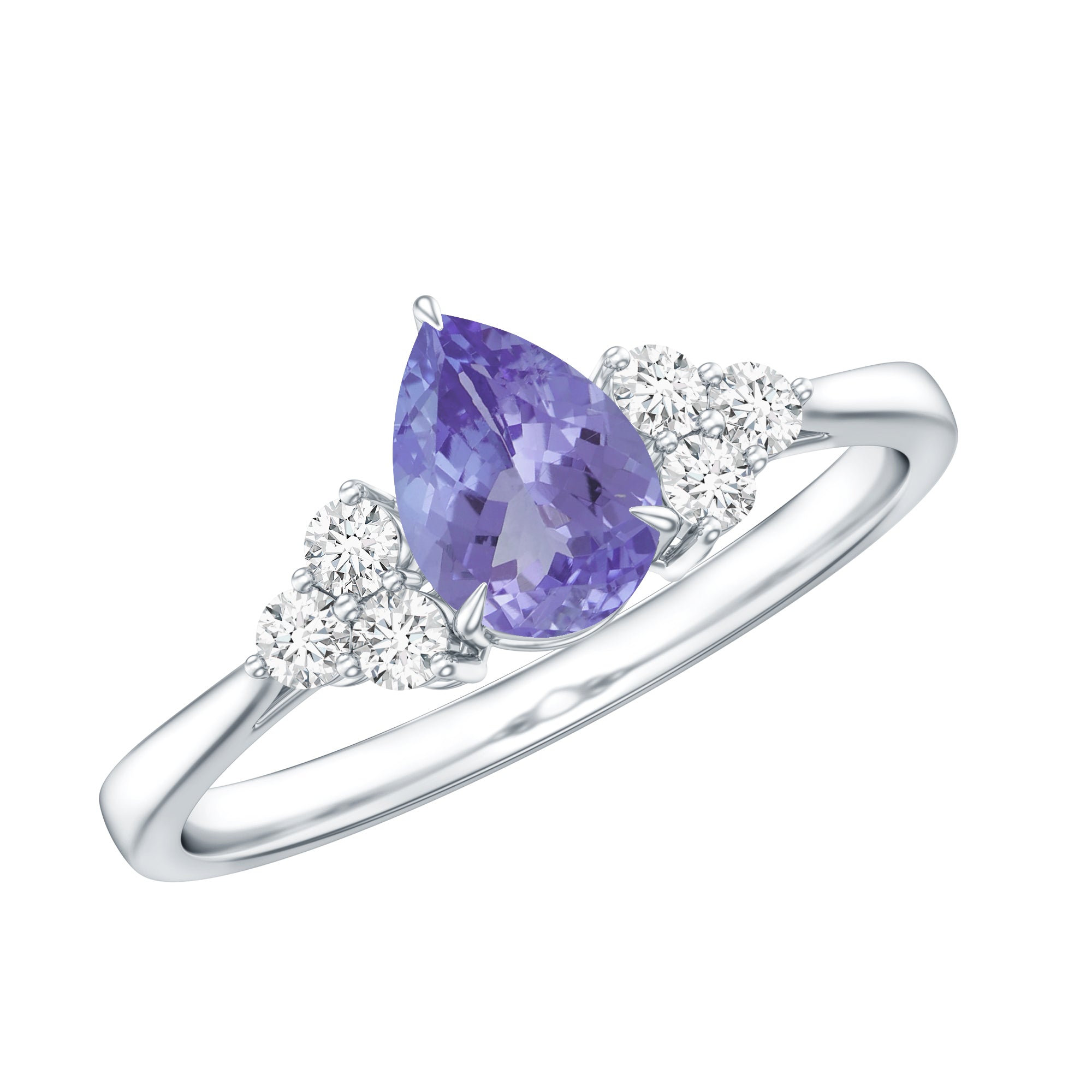Pear Shaped Tanzanite Solitaire Ring with Diamond Trio AAA - Rosec Jewels