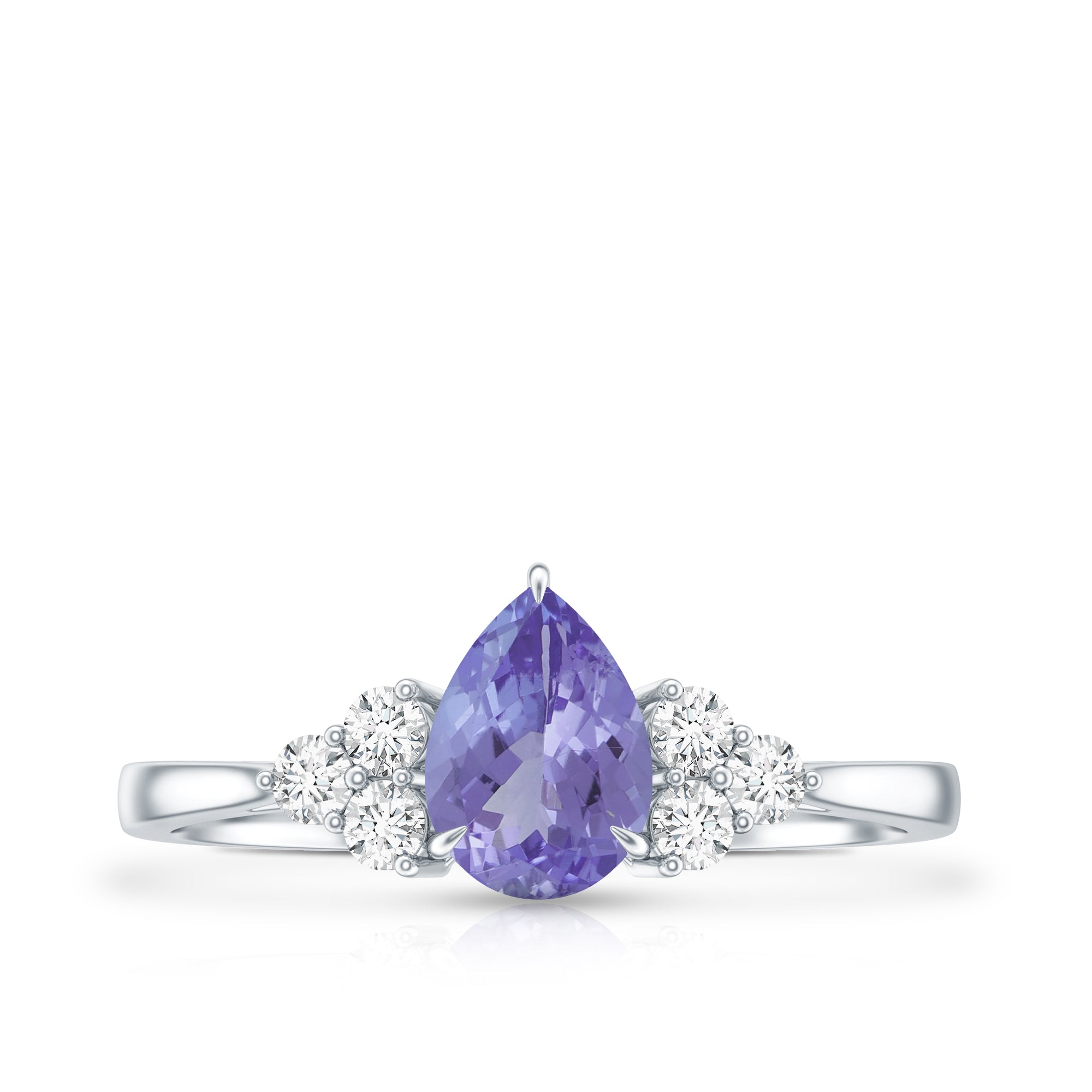 0.8 Carat Pear Shaped Tanzanite Engagement Ring with Diamond Trio AAA - Rosec Jewels