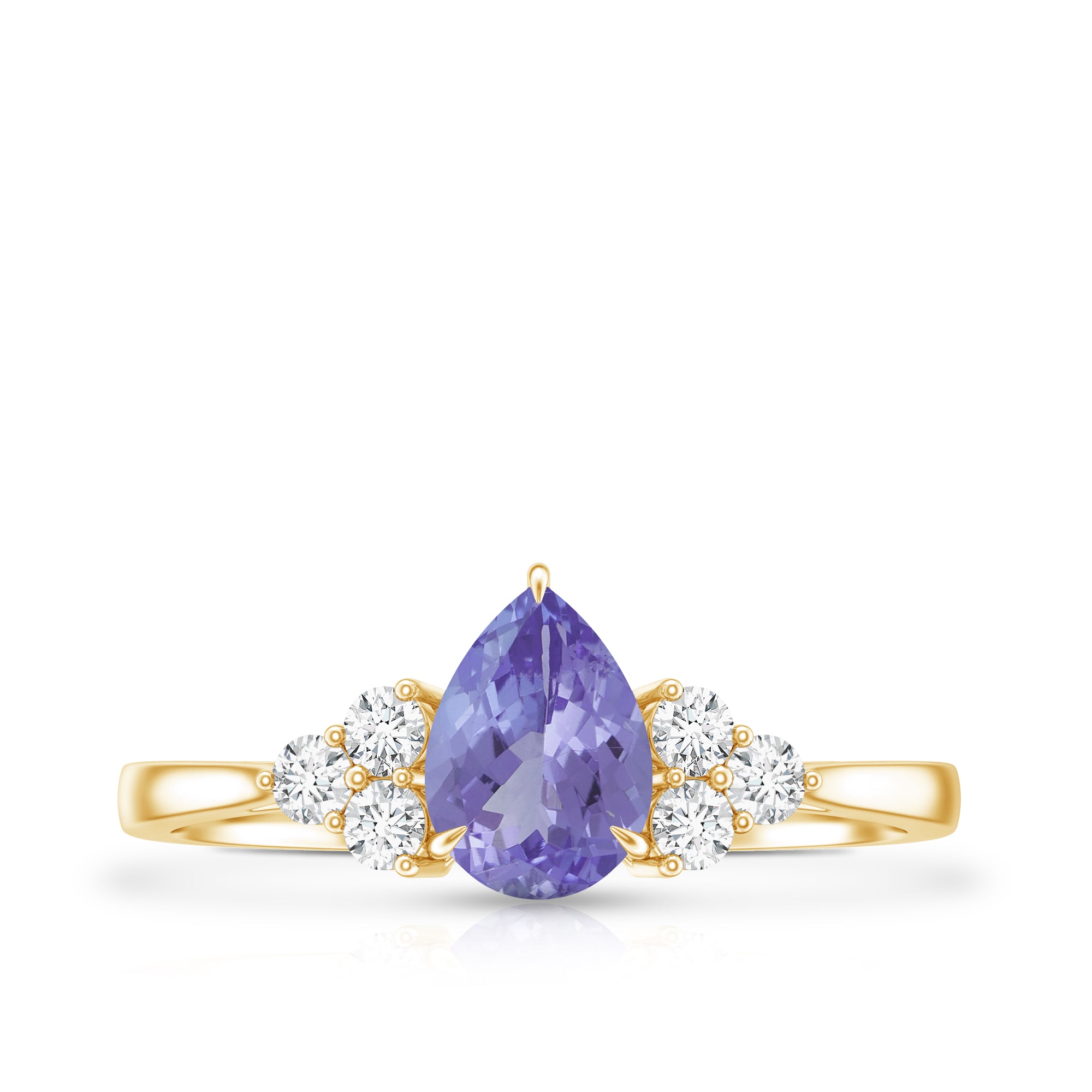 0.8 Carat Pear Shaped Tanzanite Engagement Ring with Diamond Trio AAA - Rosec Jewels