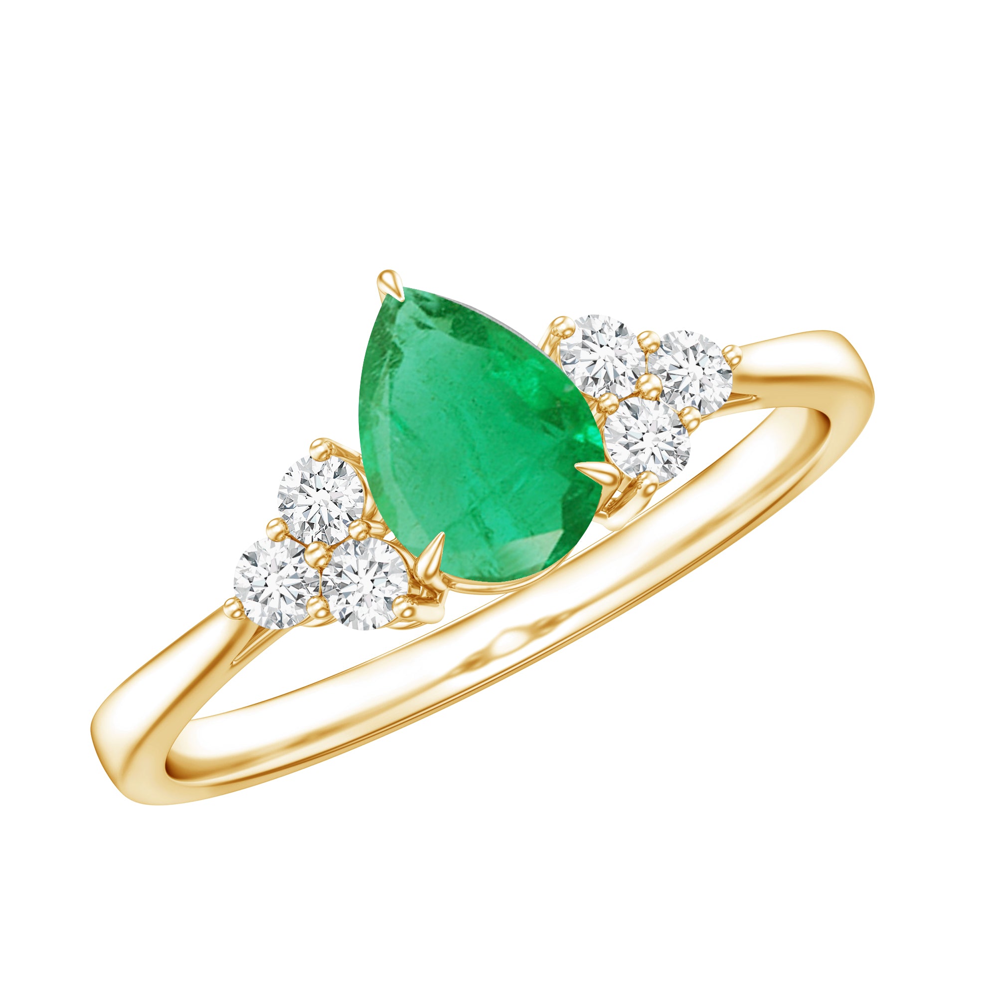 5X7mm AAA Quality Pear Shape Emerald Solitaire Engagement Ring with Diamond Trio AAA - Rosec Jewels