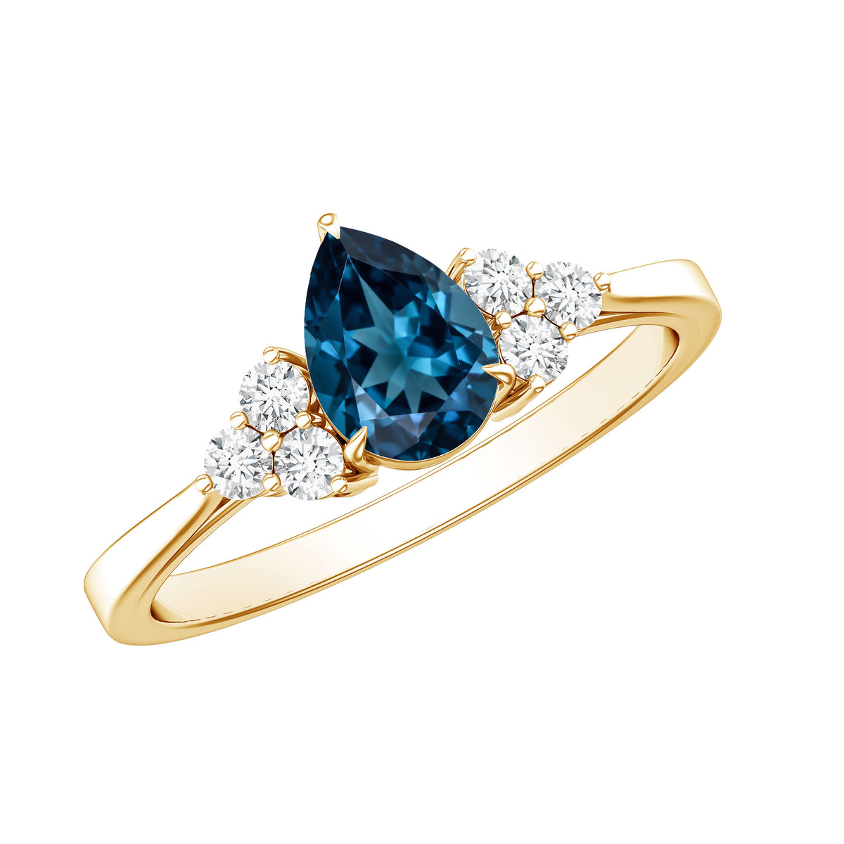 5X7mm Pear Shape London Blue Topaz Engagement Ring with Diamond Trio AAA - Rosec Jewels