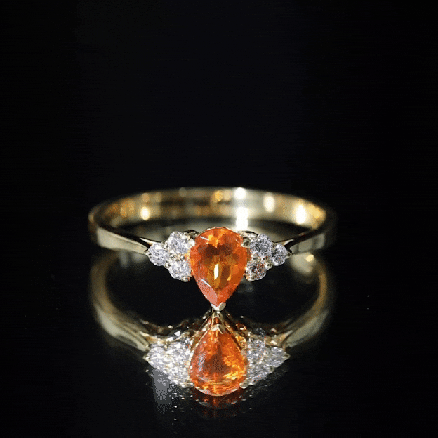 0.6 Carat Pear Shaped Fire Opal Engagement Ring with Diamond Trio AAA - Rosec Jewels
