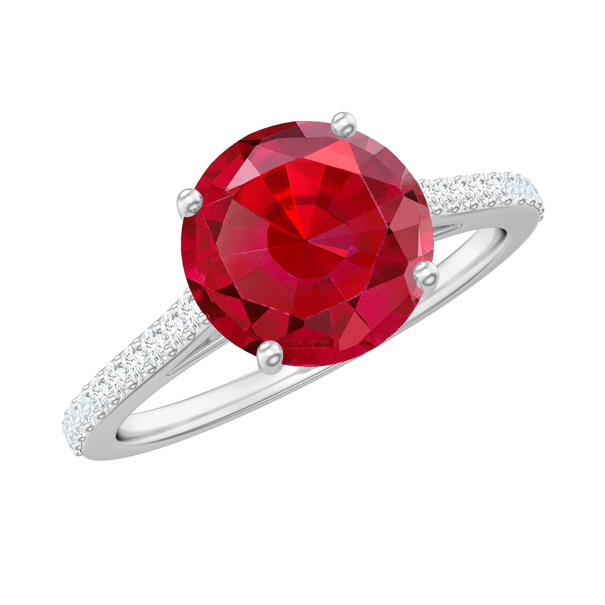 Certified Lab Ruby Solitaire Engagement Ring with Diamonds AAAA - Rosec Jewels